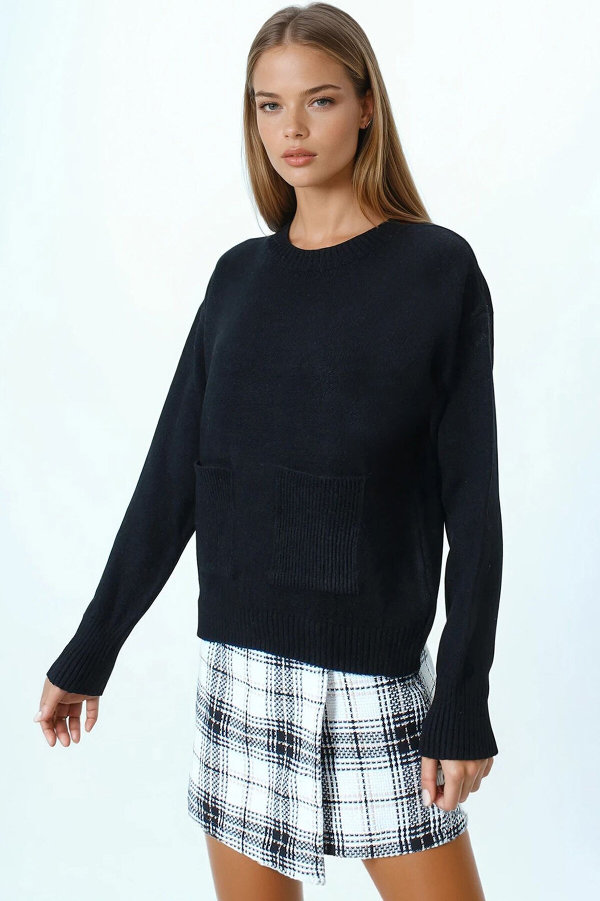 Çift Cepli Bisiklet Yaka Triko Kazak