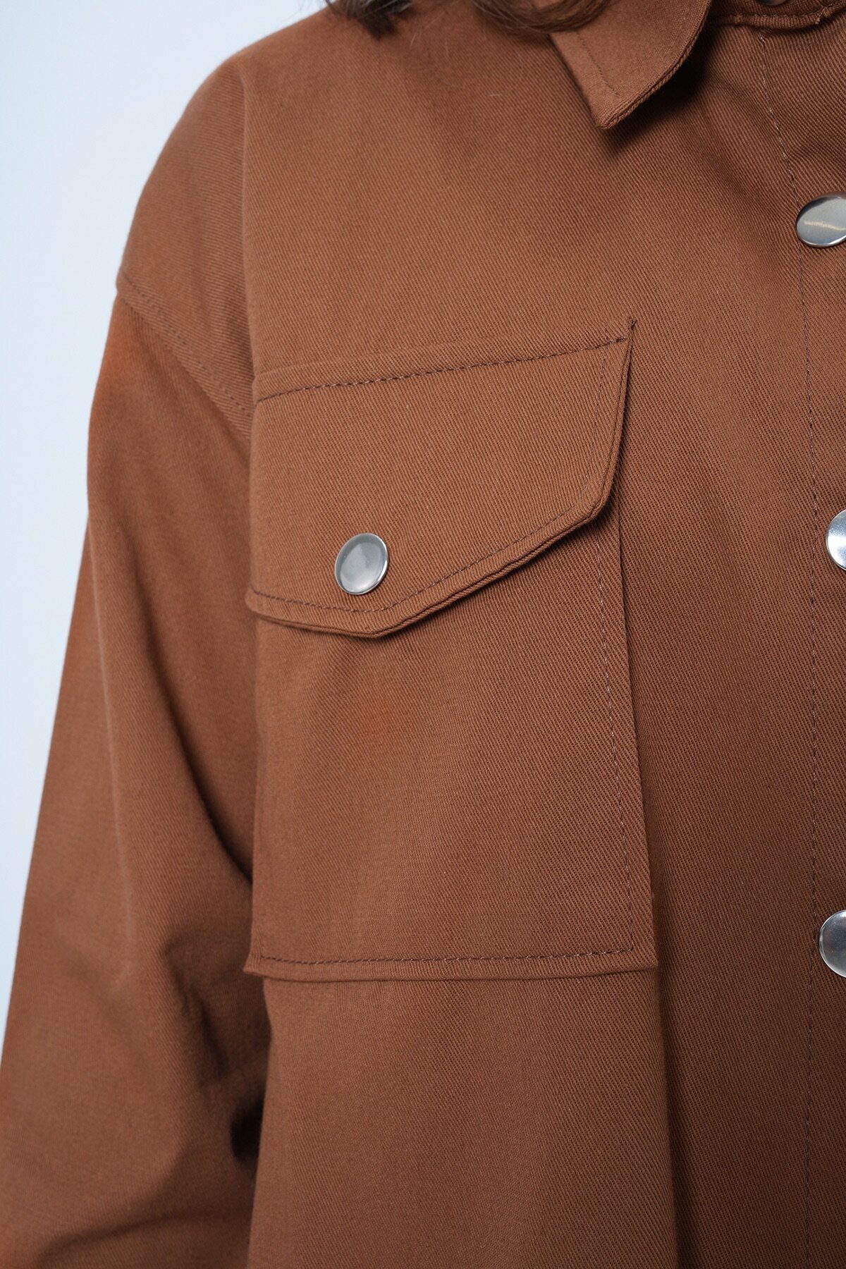 Çift Cepli Çıt Çıt Kapamalı Oversize Gömlek Gabardin Ceket