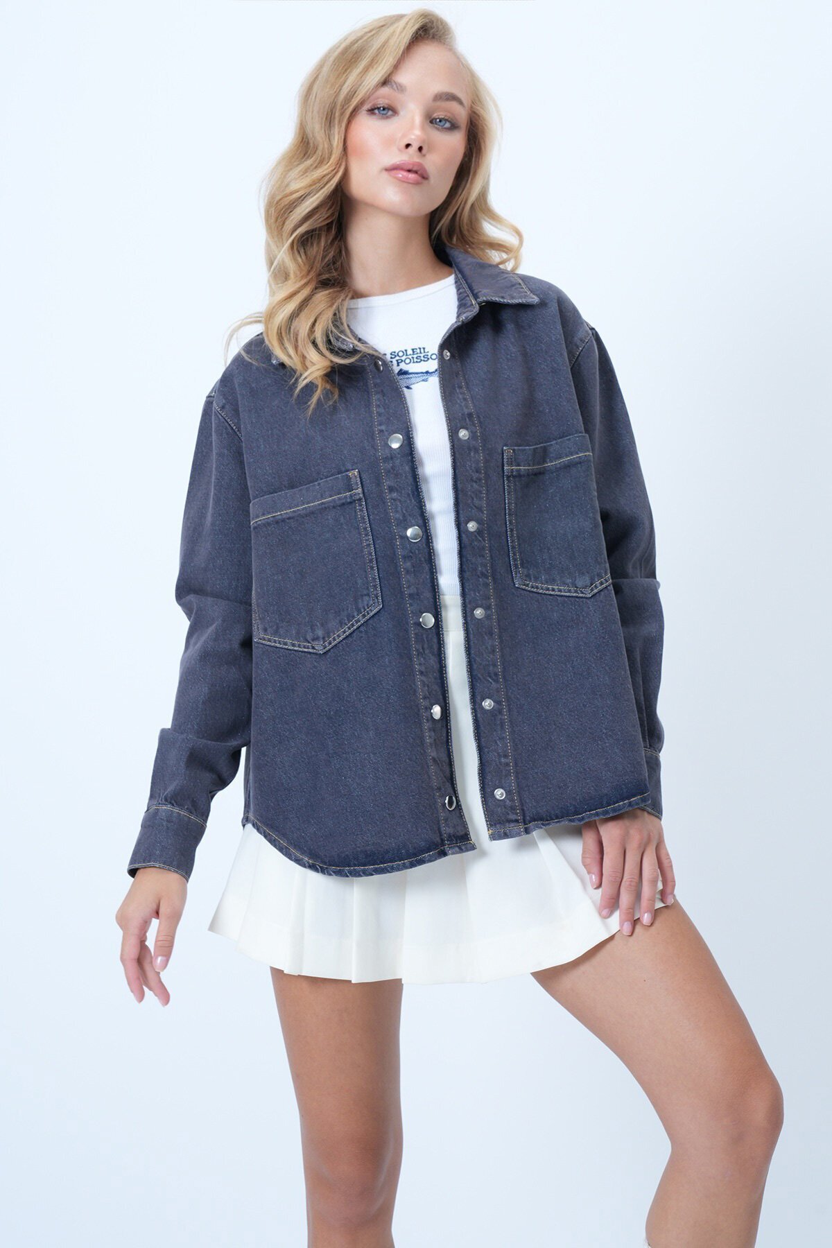 Çift Cepli Çıtçıt Kapamalı Jean Gömlek