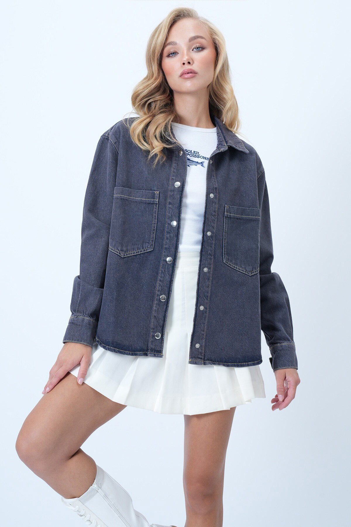 Çift Cepli Çıtçıt Kapamalı Jean Gömlek