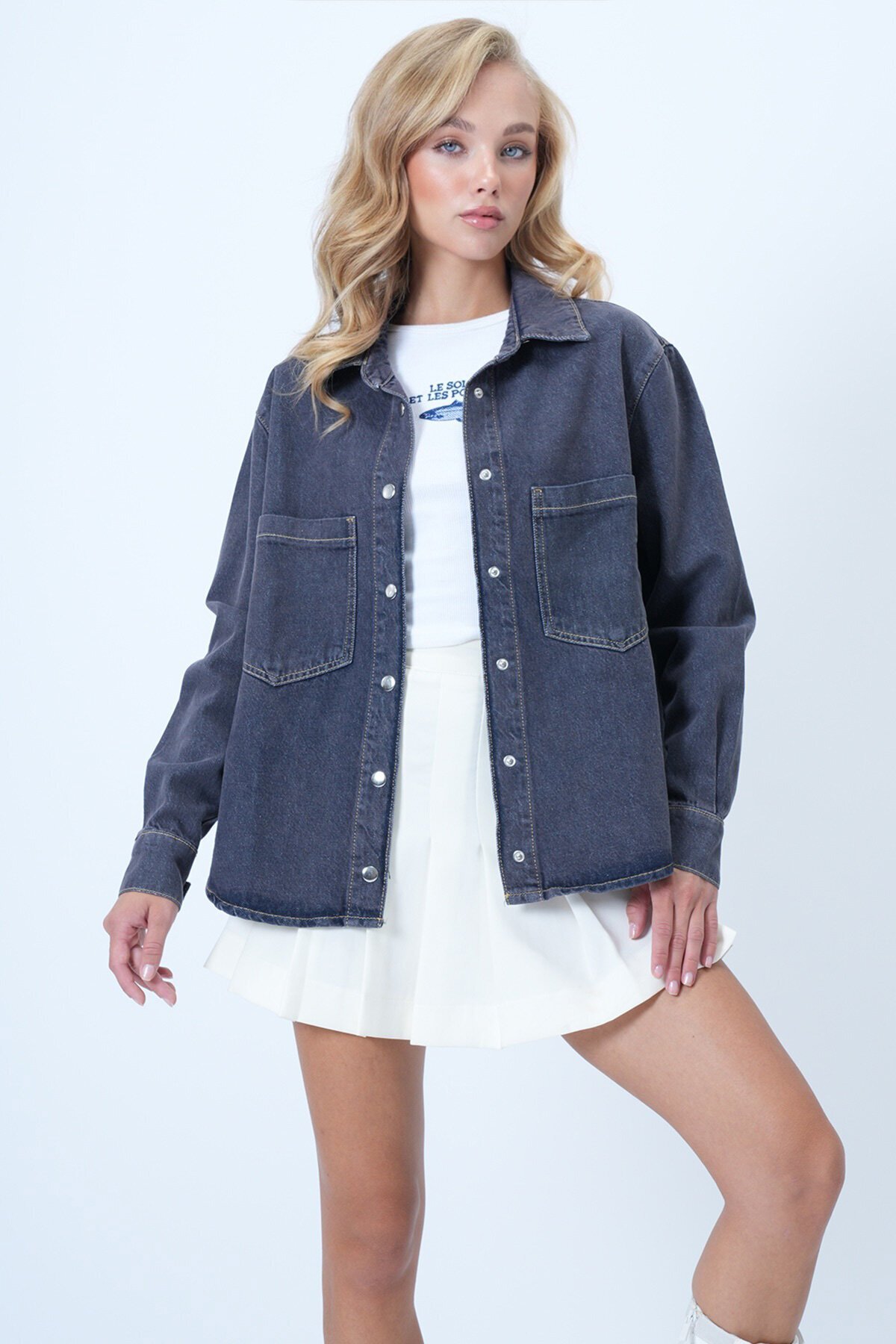 Çift Cepli Çıtçıt Kapamalı Jean Gömlek