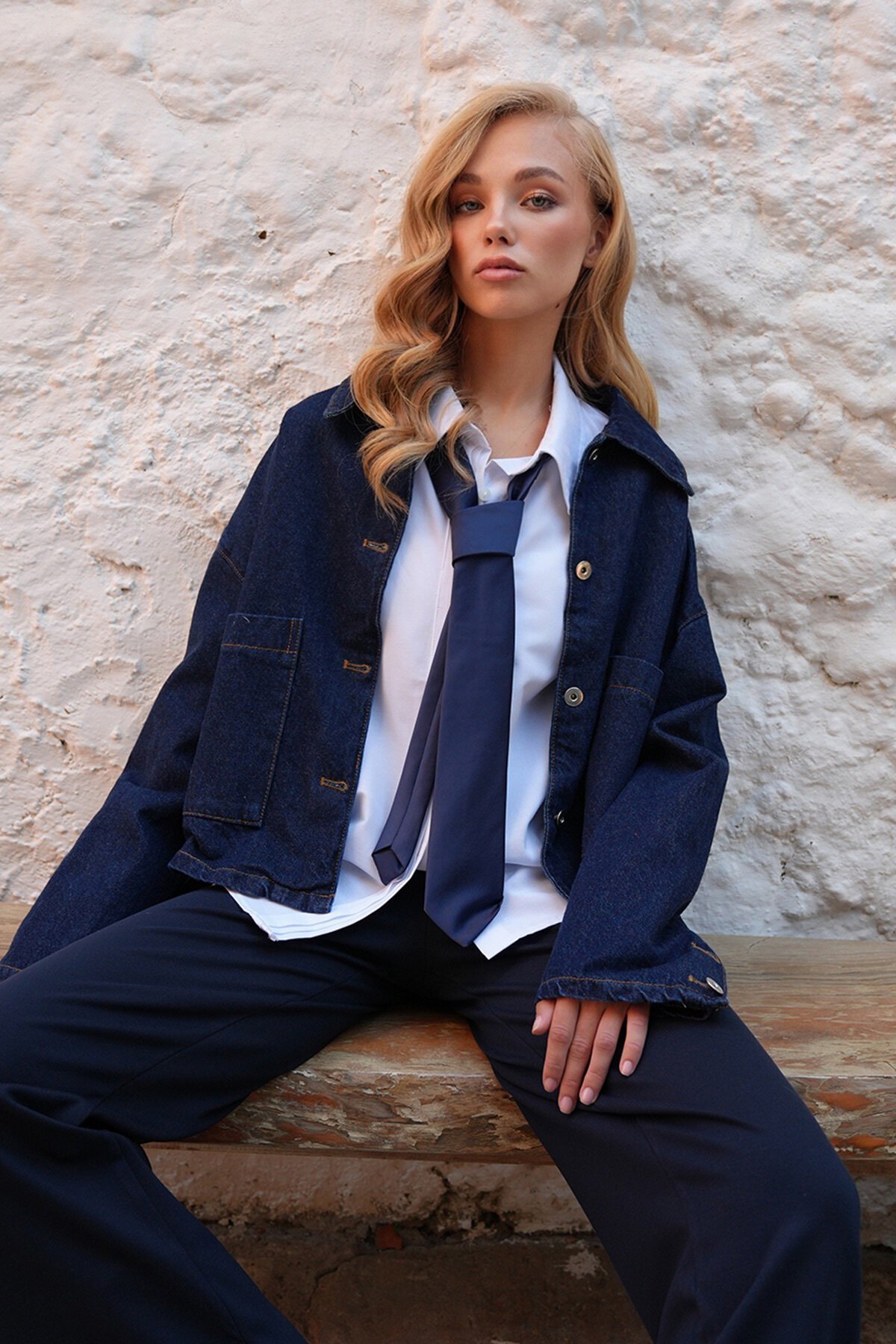 Çift Cepli Crop Denim Ceket