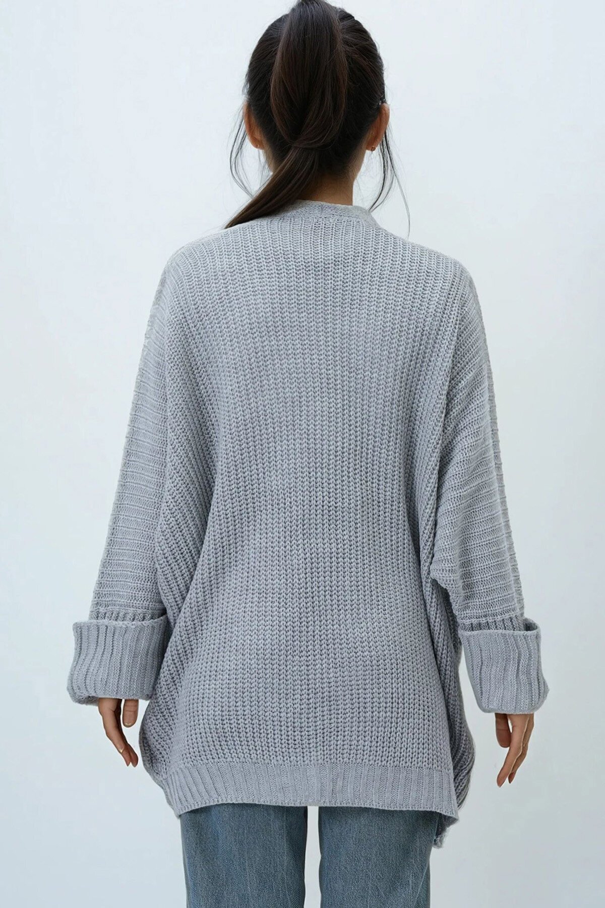 Çift Cepli Duble Kol Selanik Örgü Uzun Triko Hırka