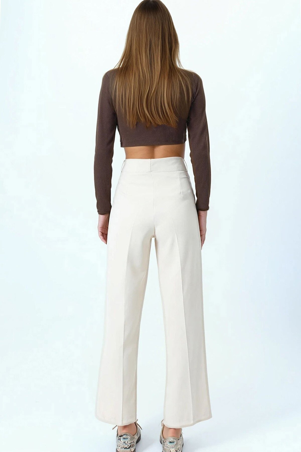Çift Cepli Düğme Kapamalı Palazzo Pantolon