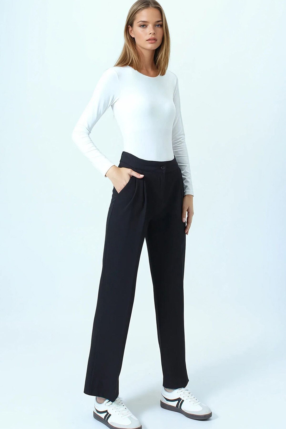 Çift Cepli Düğme Kapamalı Palazzo Pantolon