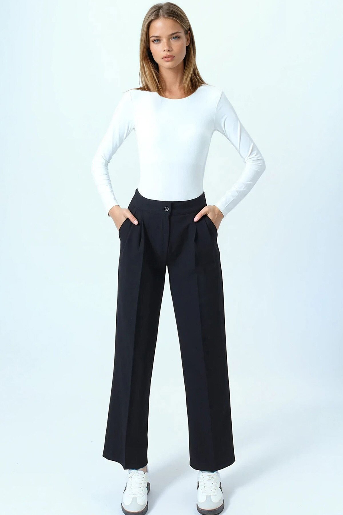 Çift Cepli Düğme Kapamalı Palazzo Pantolon