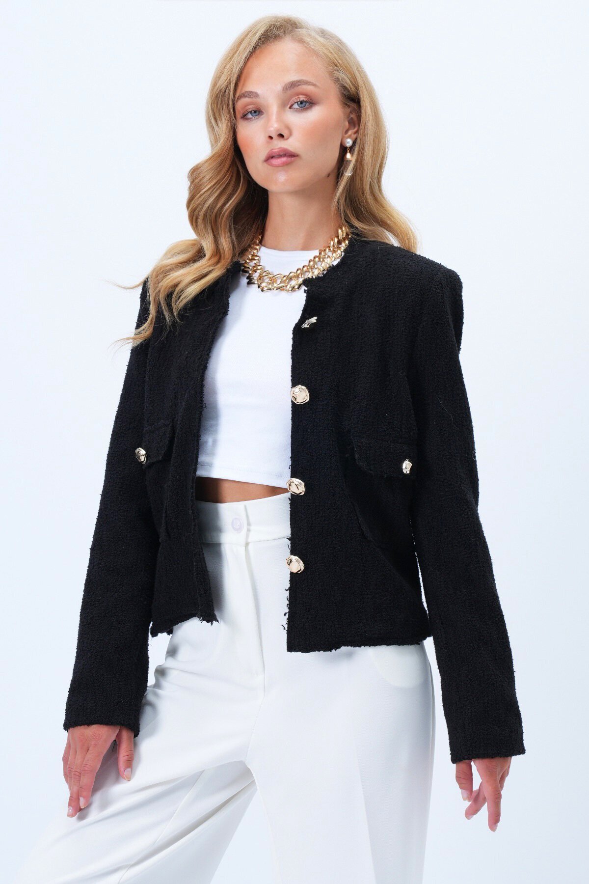 Çift Cepli Gold Düğme Detaylı İçi Astarlı Ceket
