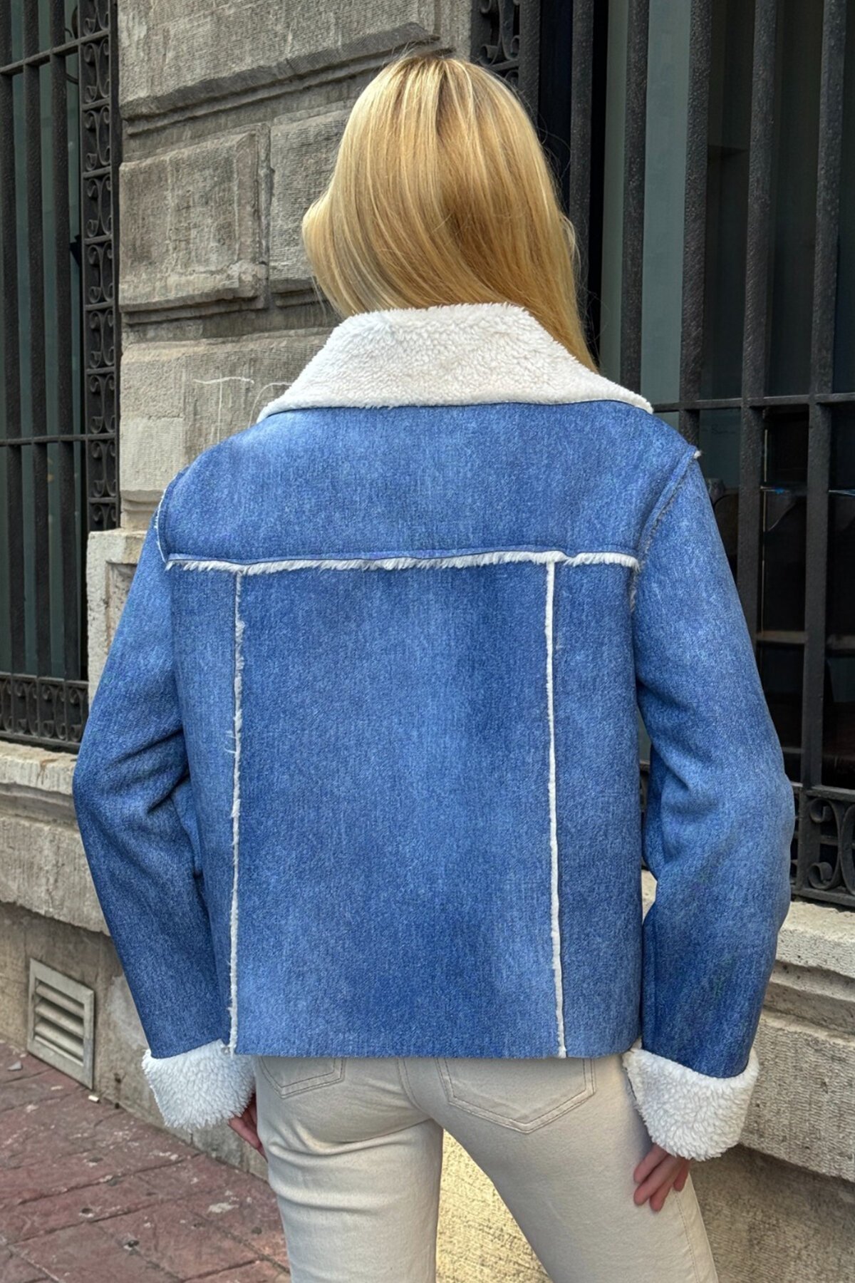 Çift Cepli İçi Suni Kürklü Suni Deri Biker Ceket