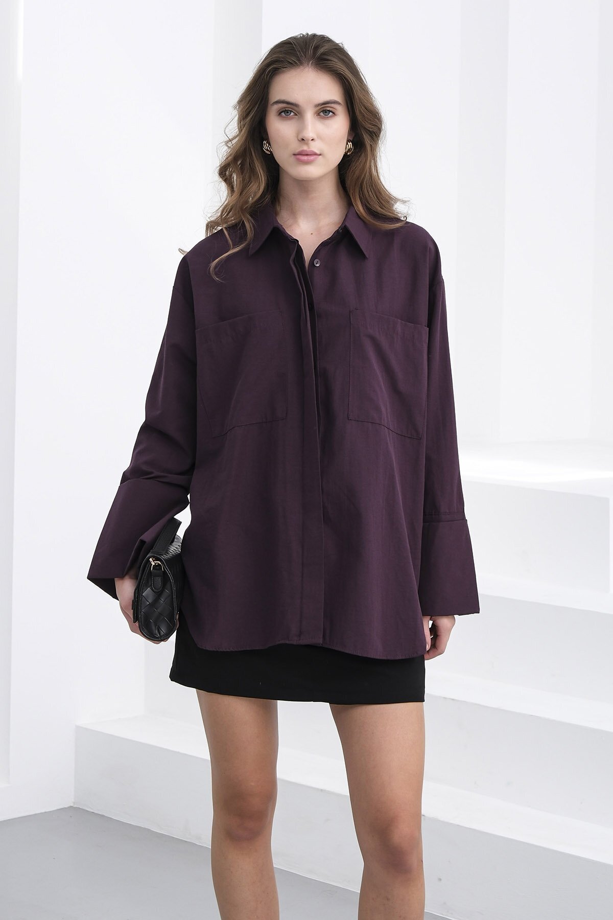 Çift Cepli Oversize Basic Gömlek