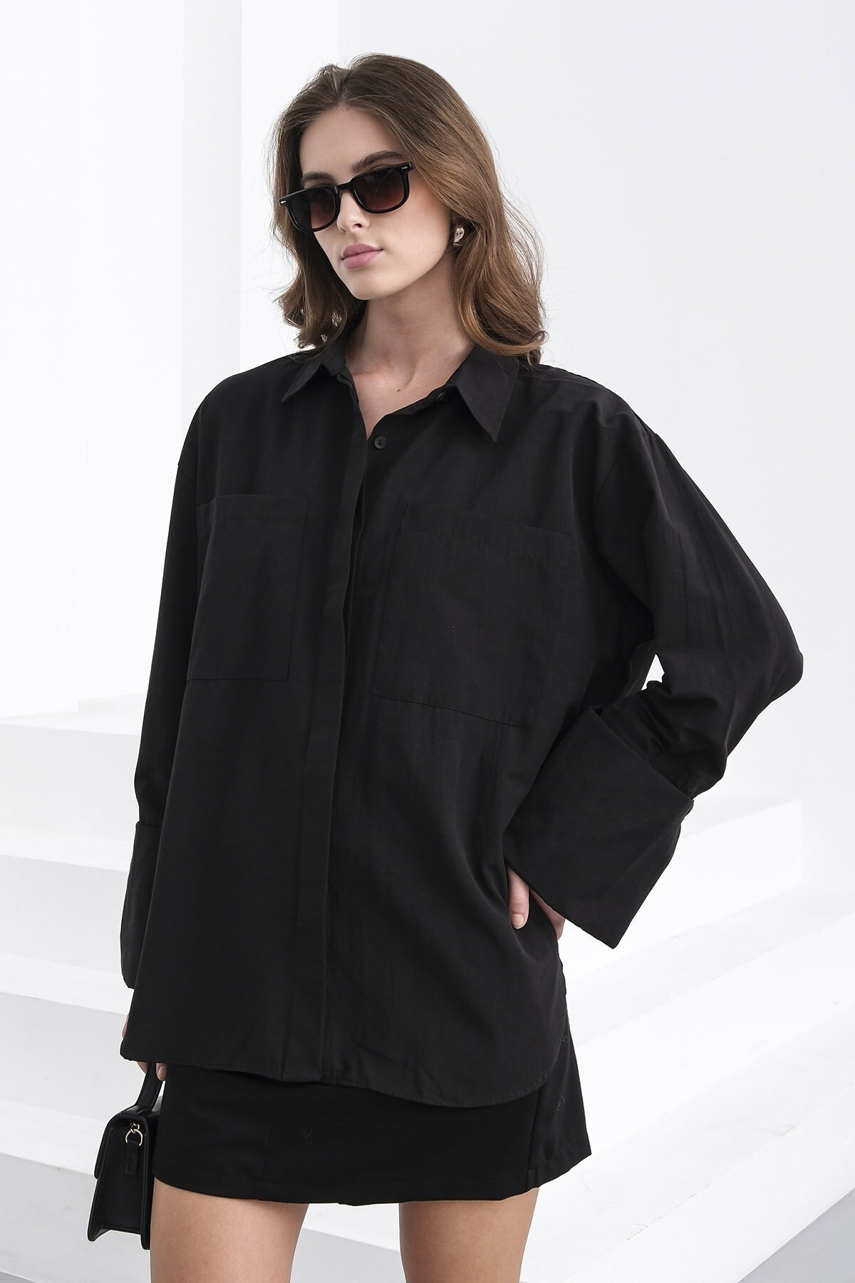 Çift Cepli Oversize Basic Gömlek