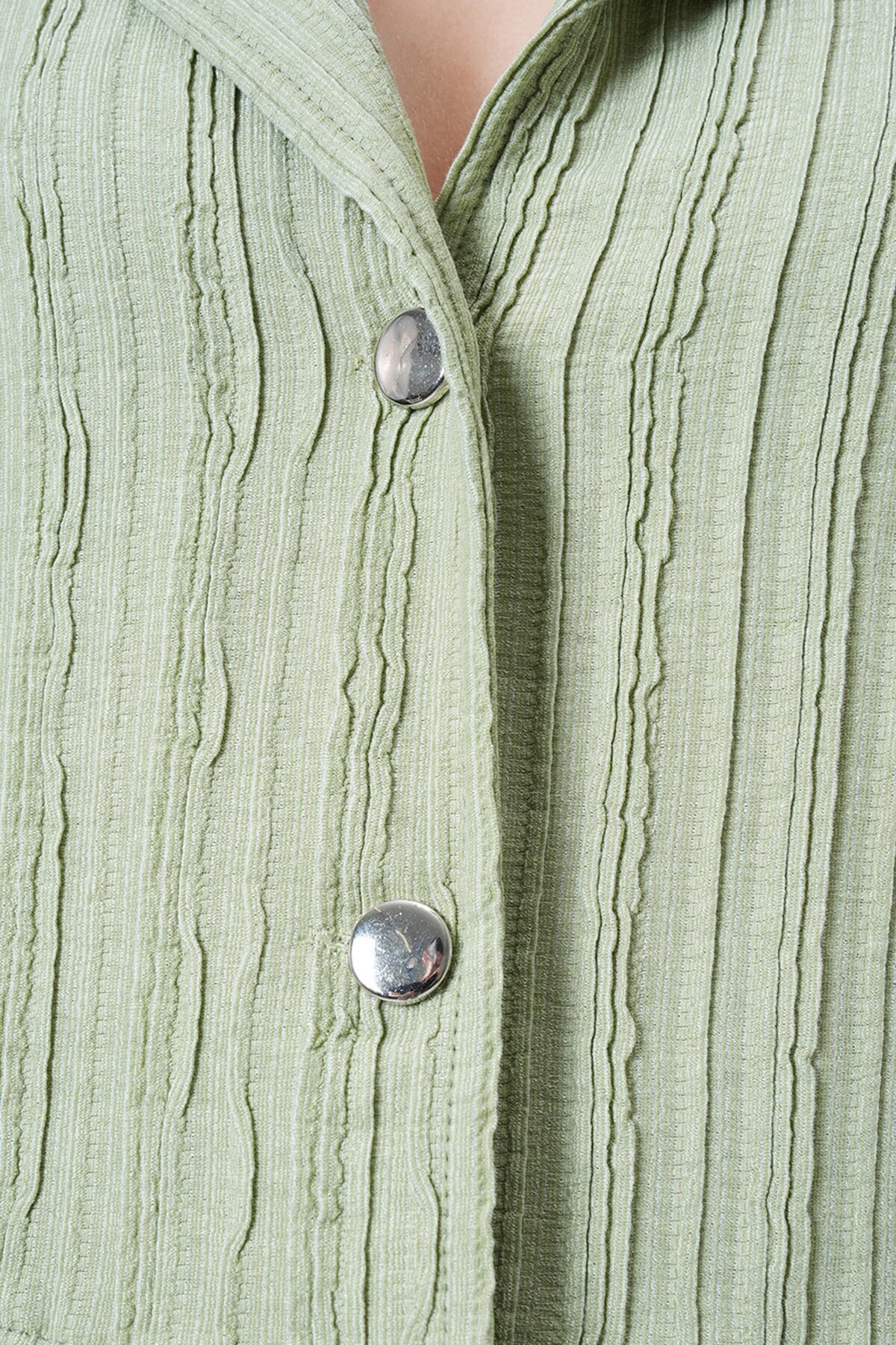 Çift Düğmeli Derin V Yaka Dokulu Crop Ceket