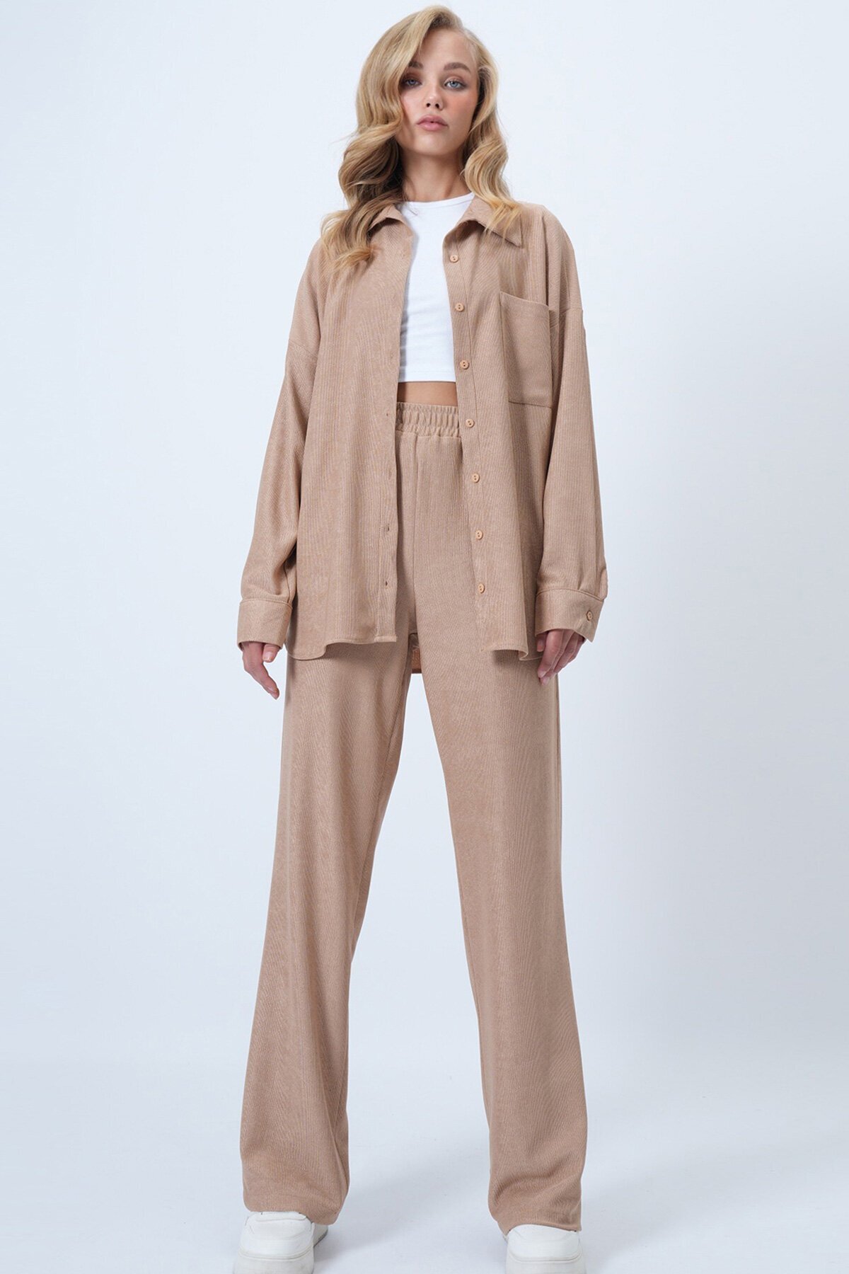 Dokulu Tek Cepli Gömlekve Pantolon Takım