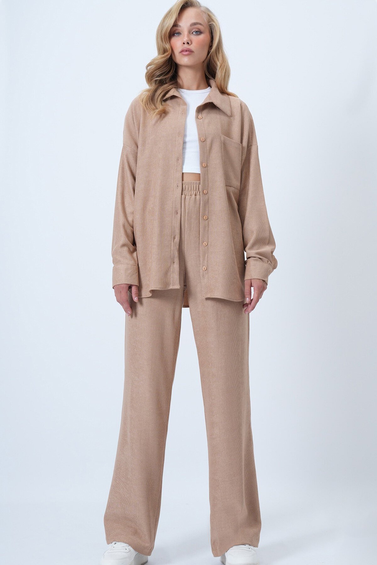 Dokulu Tek Cepli Gömlekve Pantolon Takım