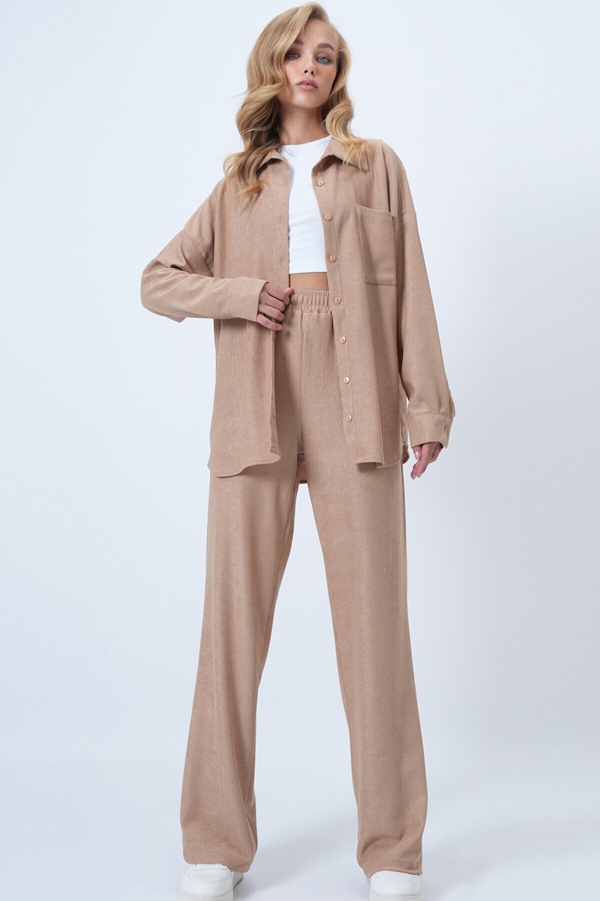 Dokulu Tek Cepli Gömlekve Pantolon Takım