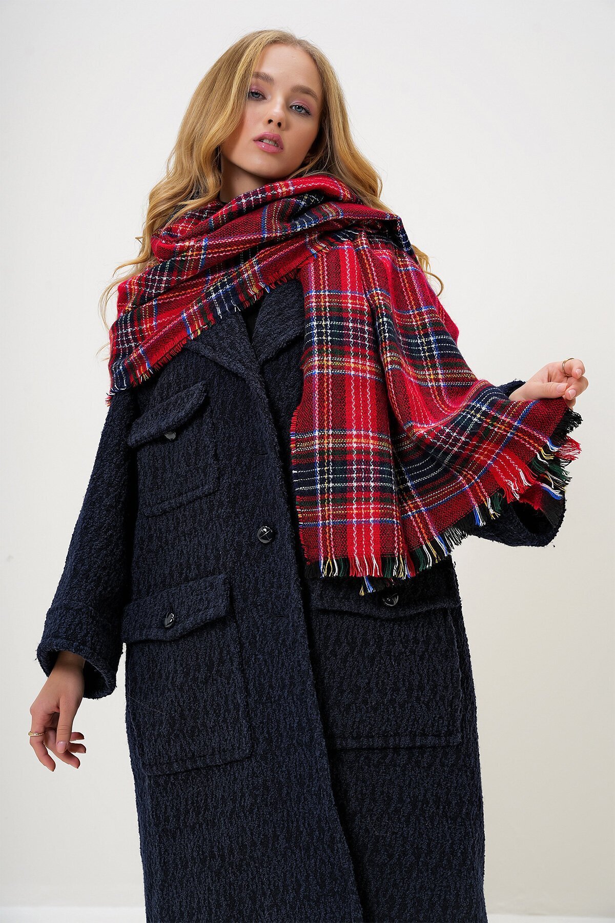 Kırmızı Ekose Desenli Şal