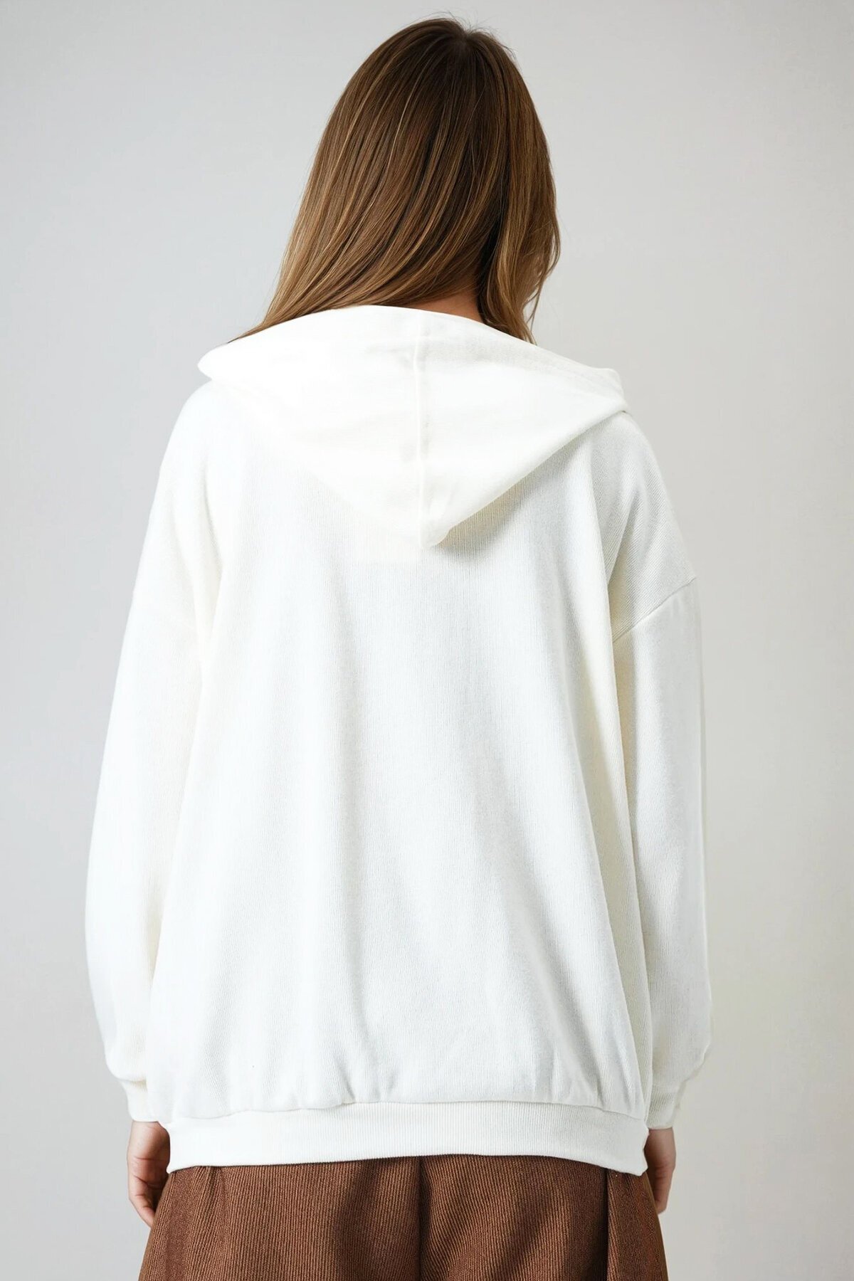 Çift Cepli Fermuar Kapamalı Kapüşonlu Hırka