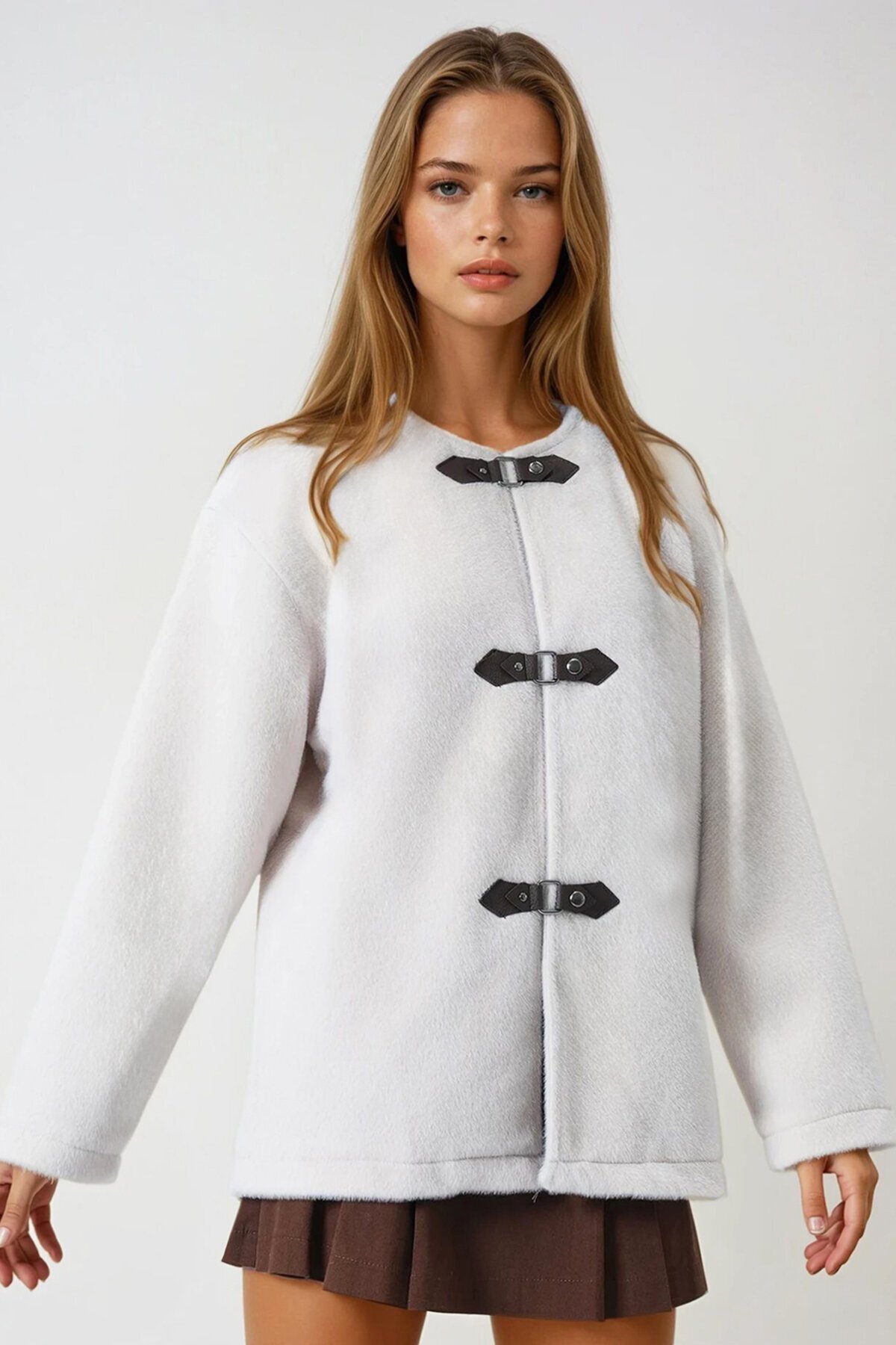 Ekru Çıtçıt Kapamalı Astarlı Püsküllü Ceket