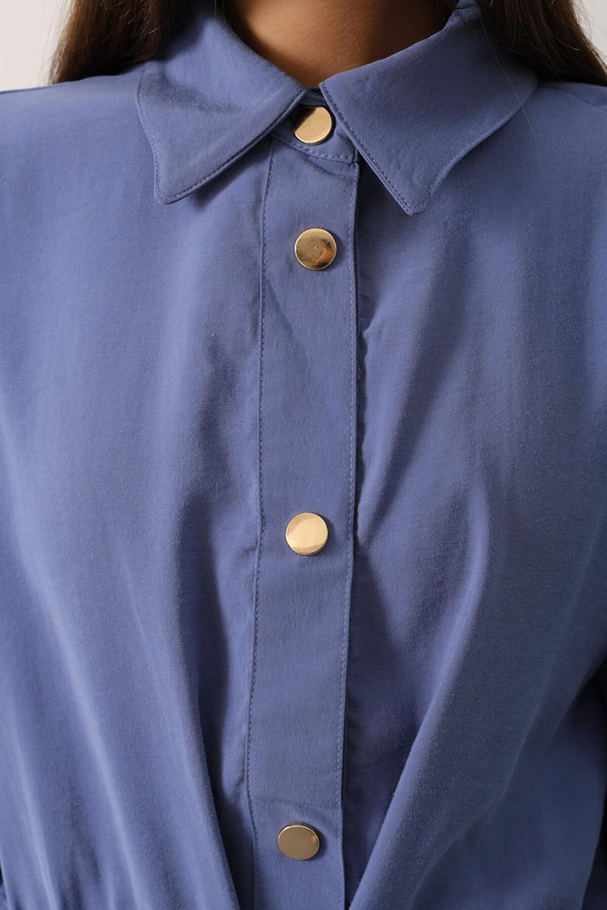 Gold Düğme Detaylı Gömlek Bluz Ve Palazzo Pantolon Takım