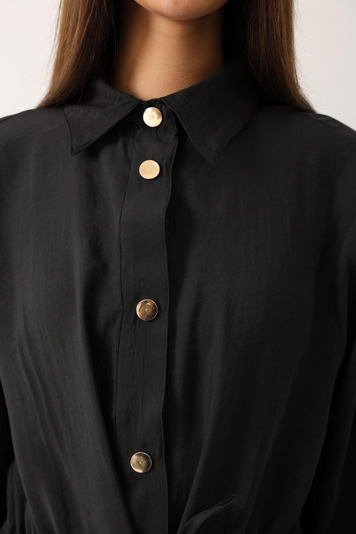 Gold Düğme Detaylı Gömlek Bluz Ve Palazzo Pantolon Takım