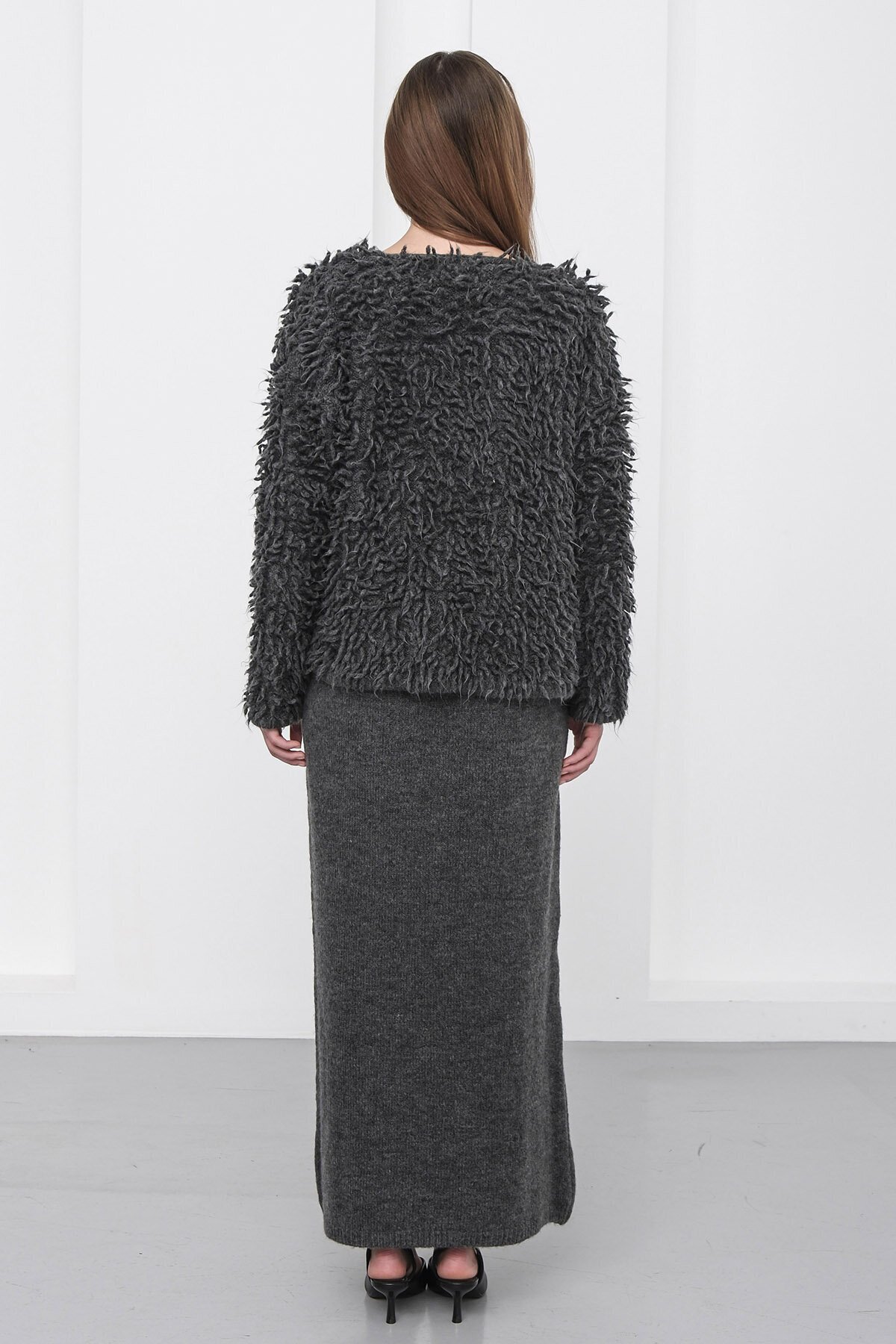 Gold Düğmeli Shaggy Hırka