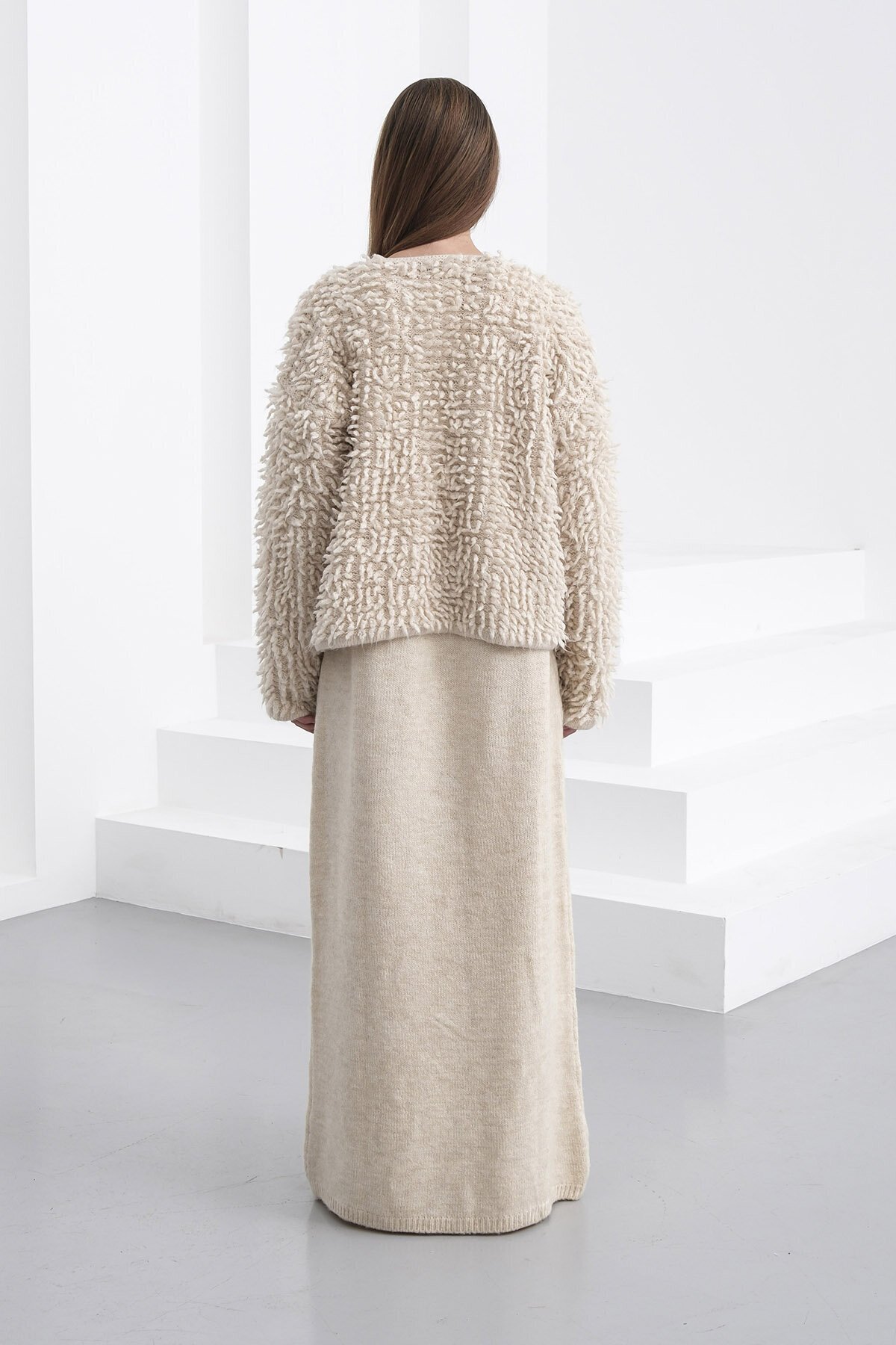 Gold Düğmeli Shaggy Hırka