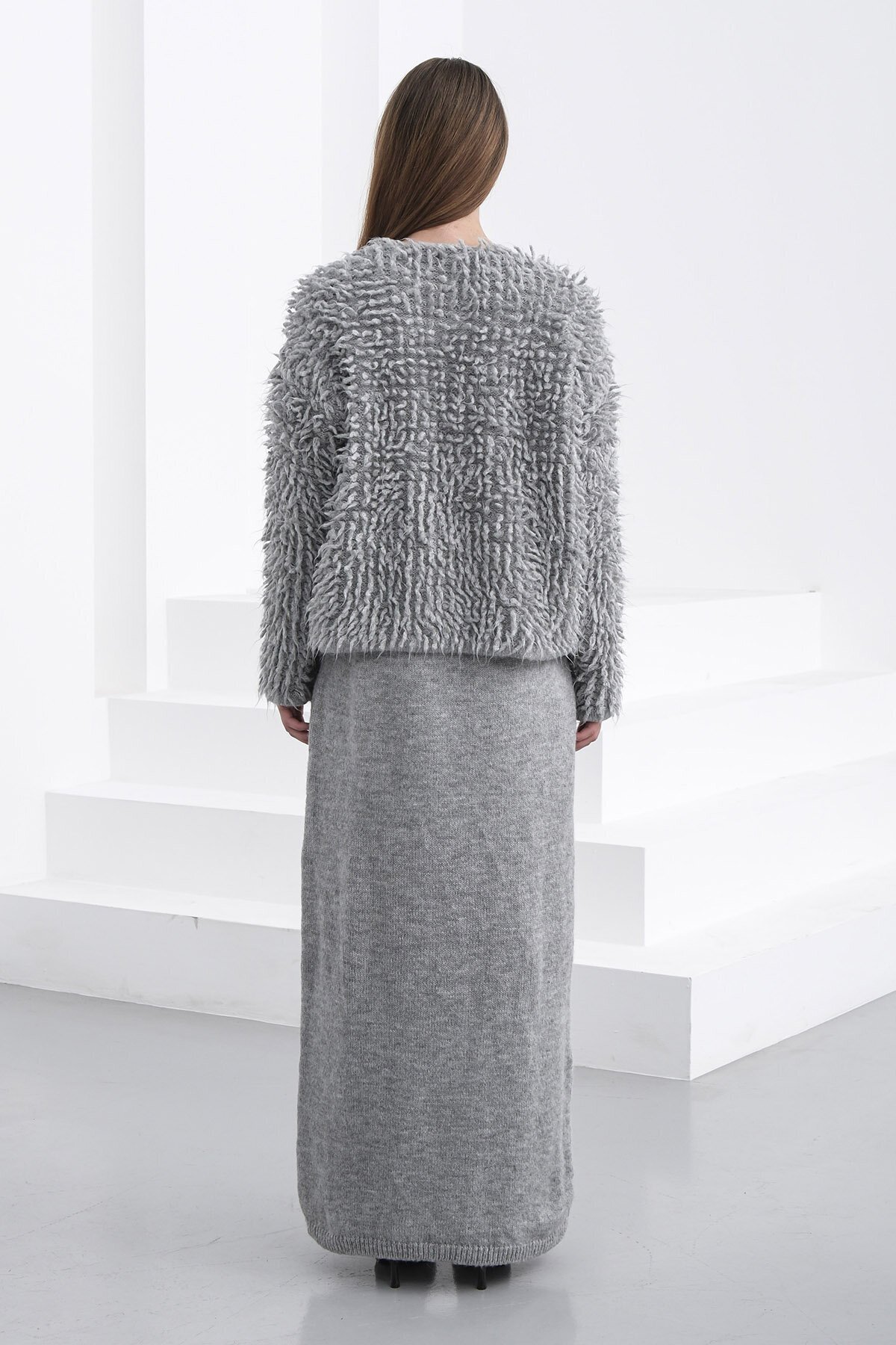 Gold Düğmeli Shaggy Hırka