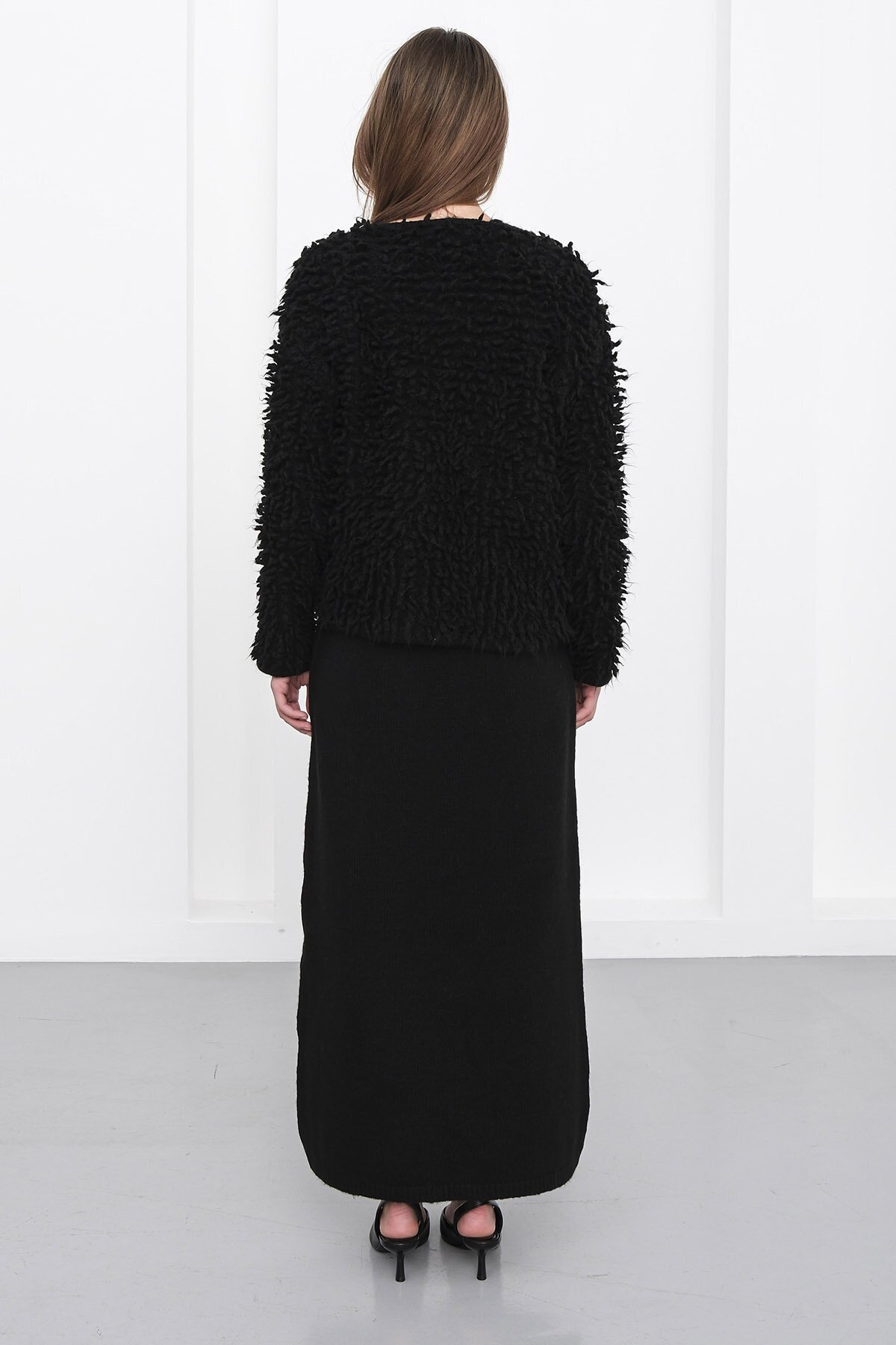 Gold Düğmeli Shaggy Hırka