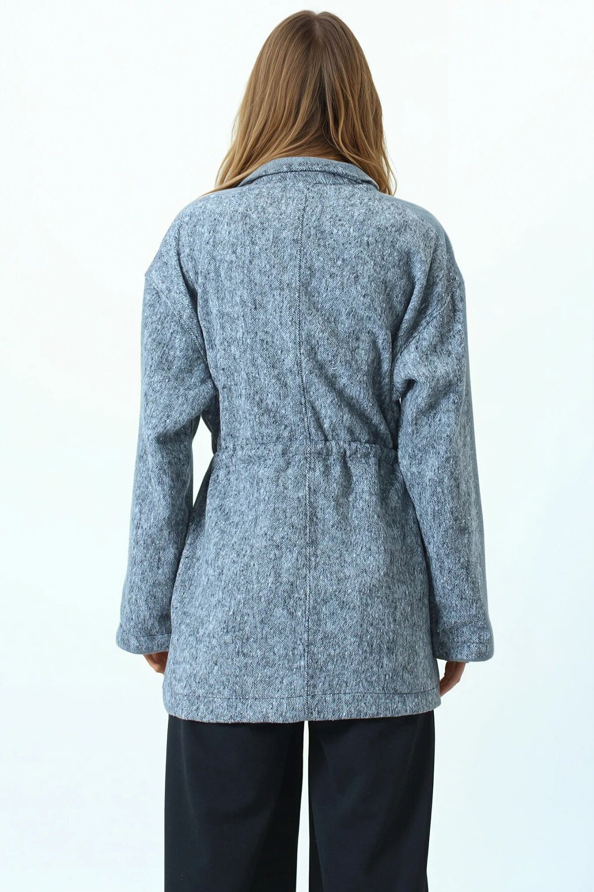 Gömlek Yaka Cep Detaylı Büzgü İpli Düğmeli Hırka