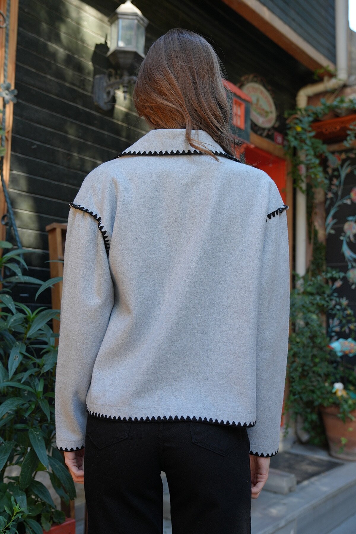 Gömlek Yaka Düğme Kapamalı Kontrast Uzun Kollu Hırka