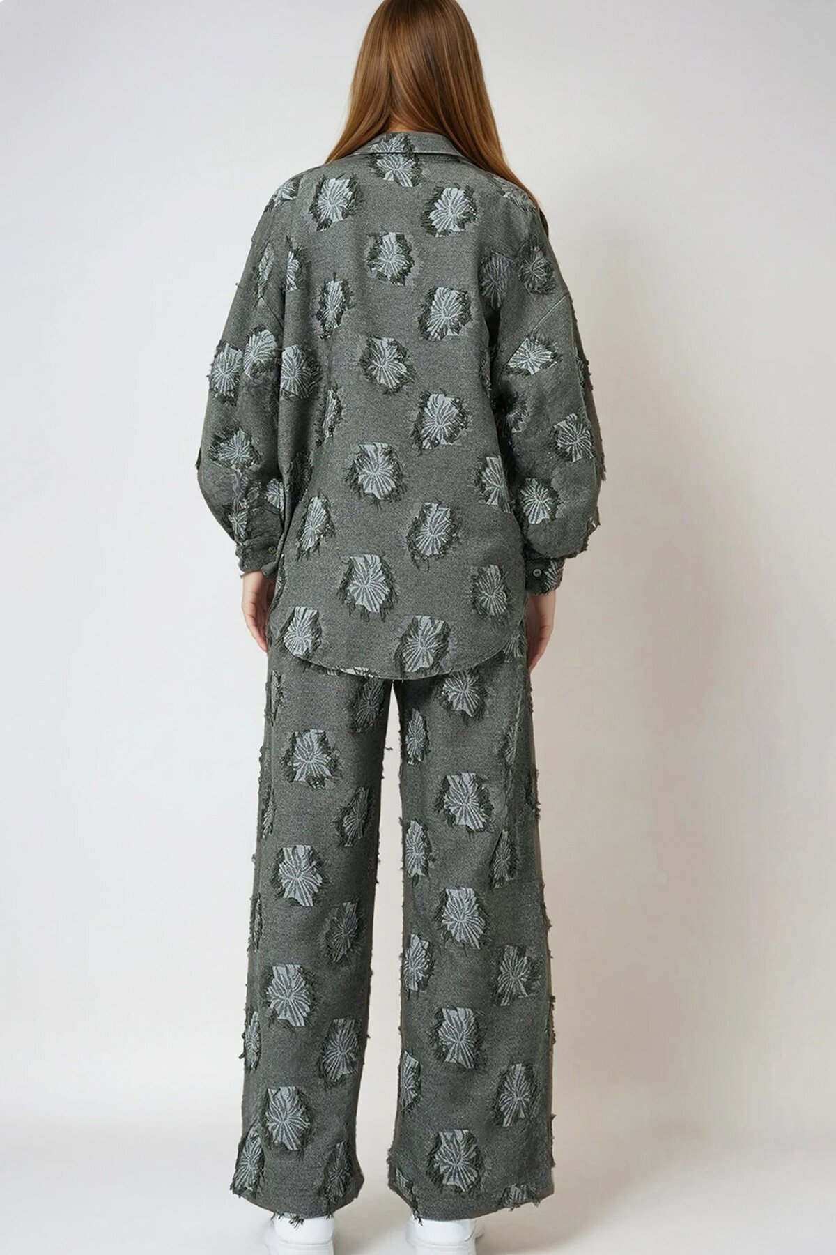 Püsküllü Oversize Gömlek Ve Beli Lastikli Pantolon Dokuma İkili Takım