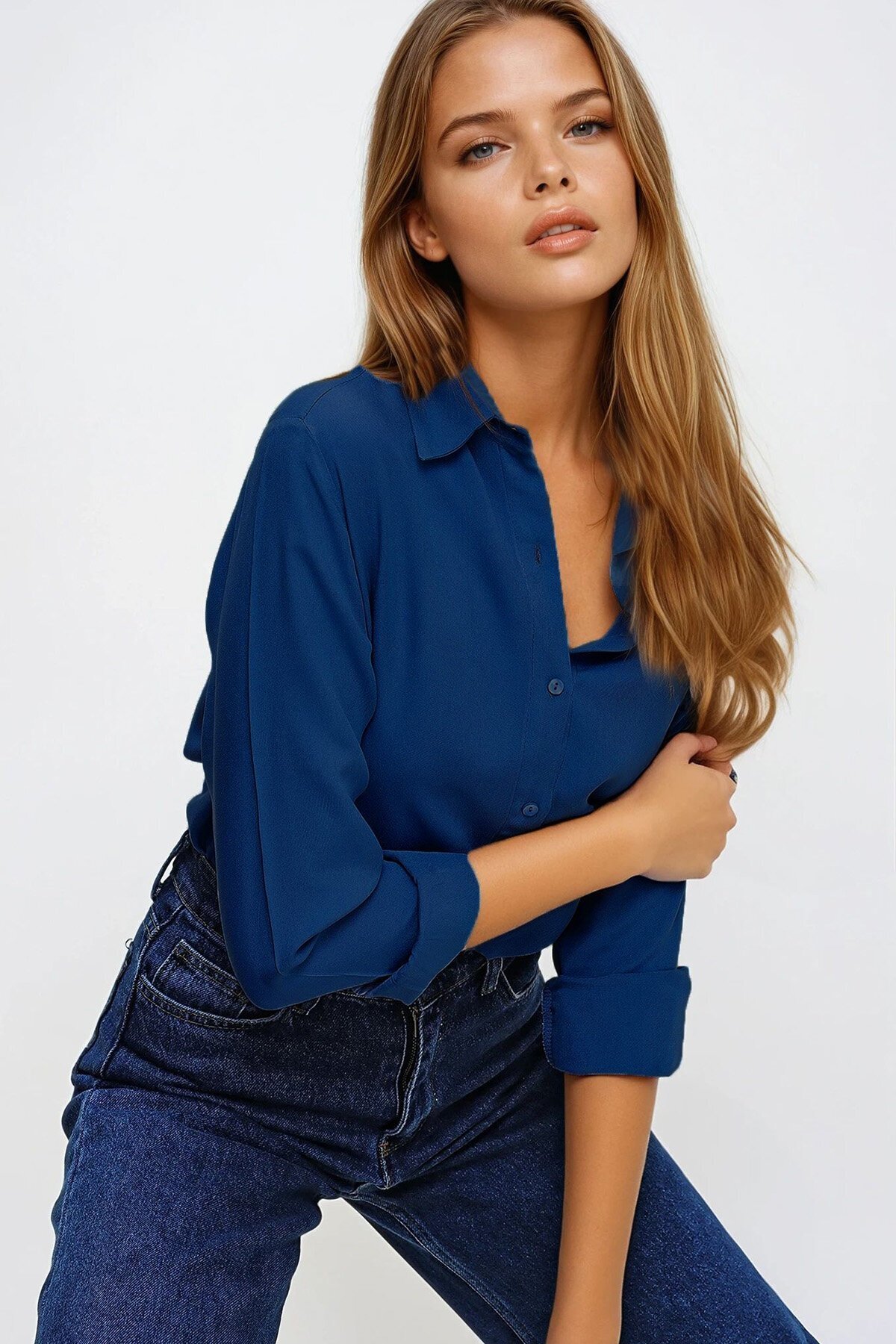 İndigo Basic Dokuma Gömlek