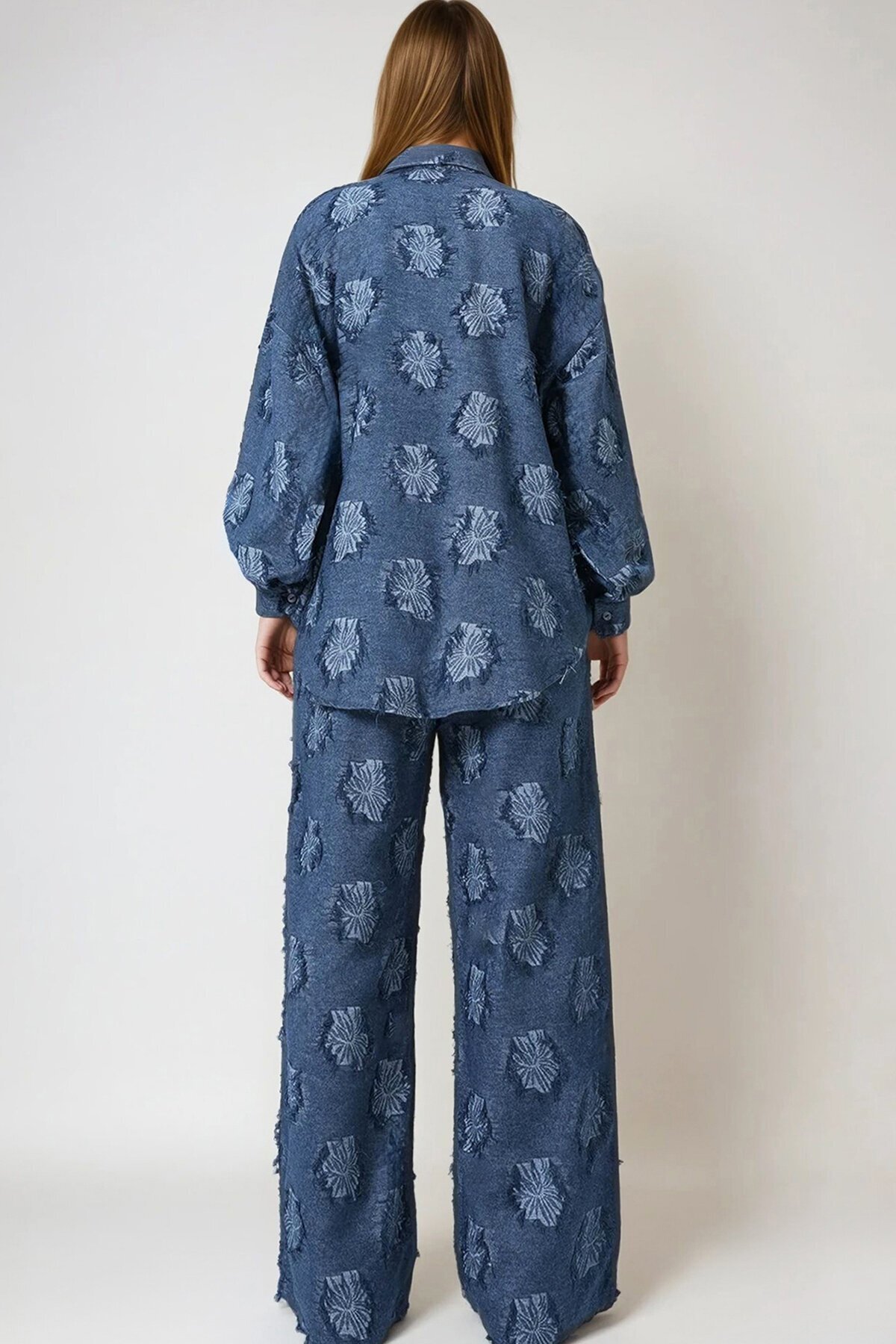 Püsküllü Oversize Gömlek Ve Beli Lastikli Pantolon Dokuma İkili Takım