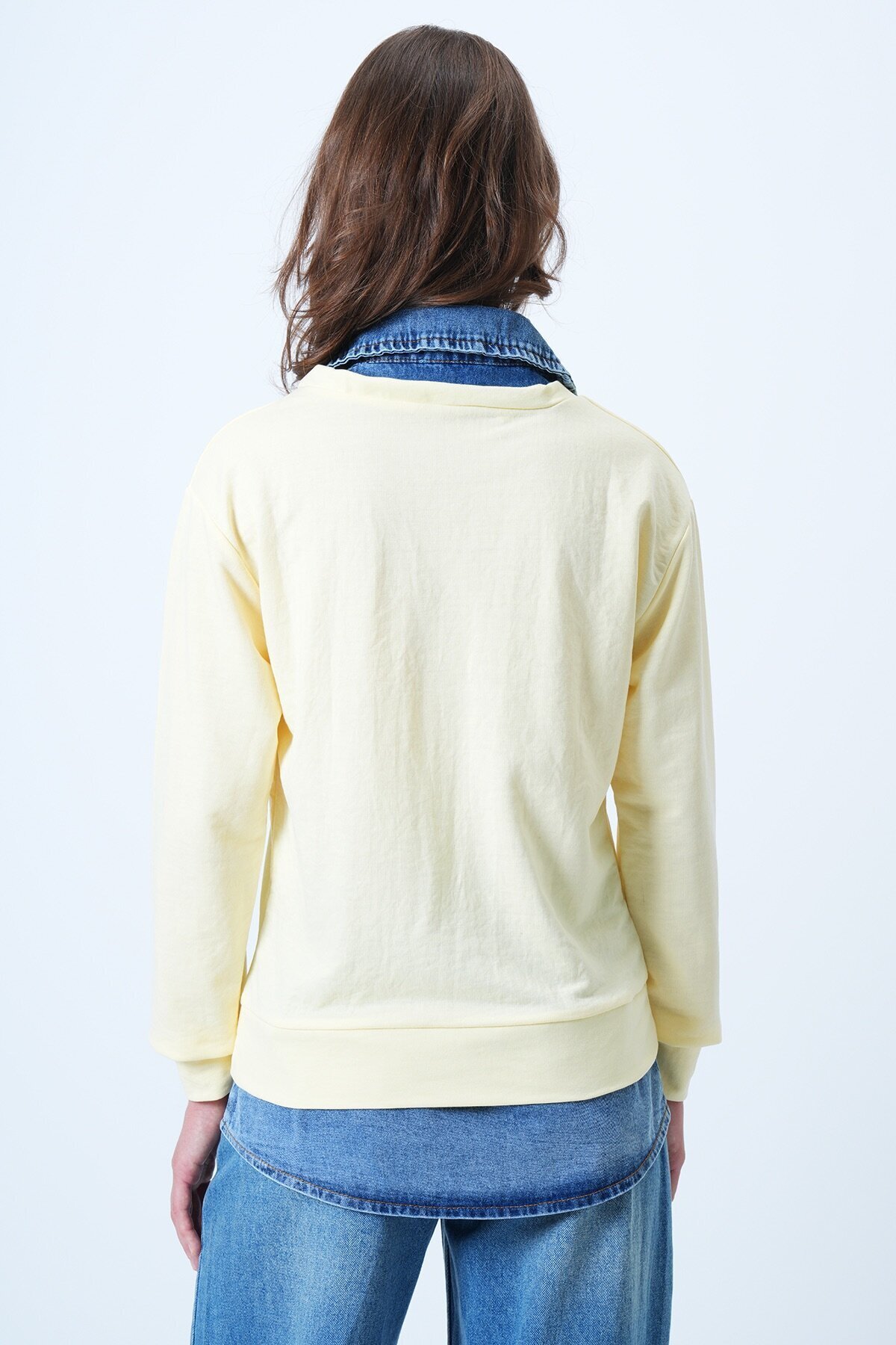 Jean Gömlek Graneli Önü Nakışlı Sweatshirt