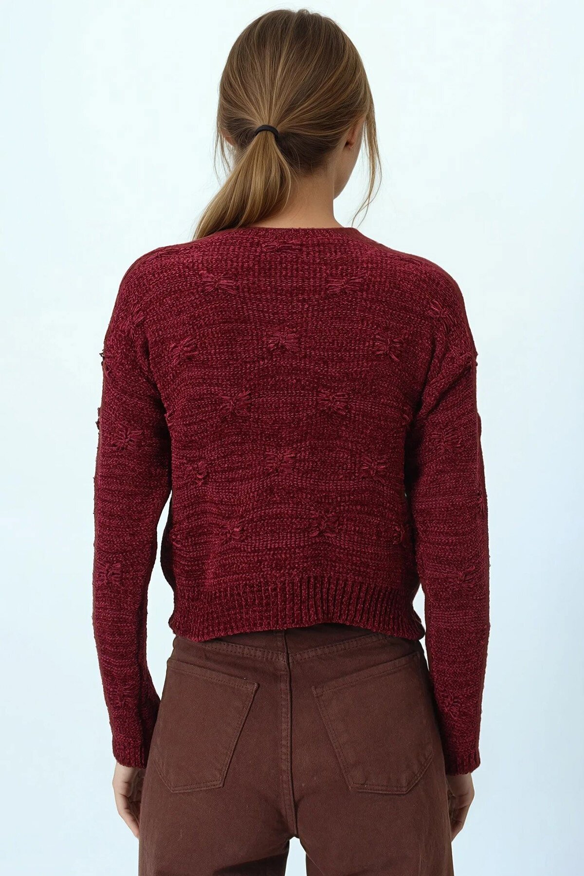 Kabartma Desenli Bisiklet Yaka Uzun Kollu Triko Kazak