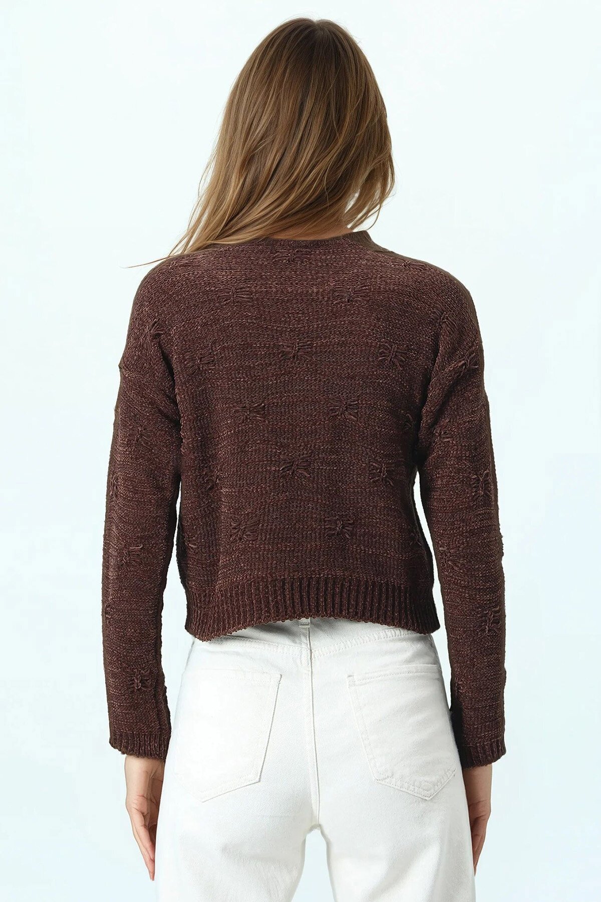 Kabartma Desenli Bisiklet Yaka Uzun Kollu Triko Kazak