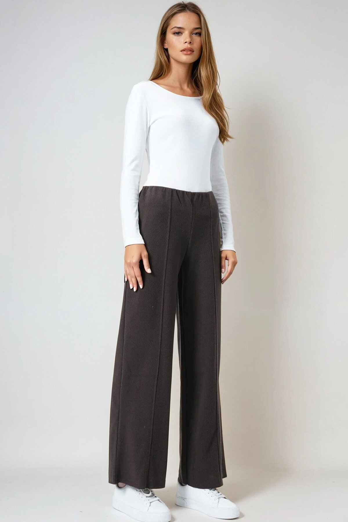 Kahverengi Beli lastikli Cepsiz Palazzo Pantolon