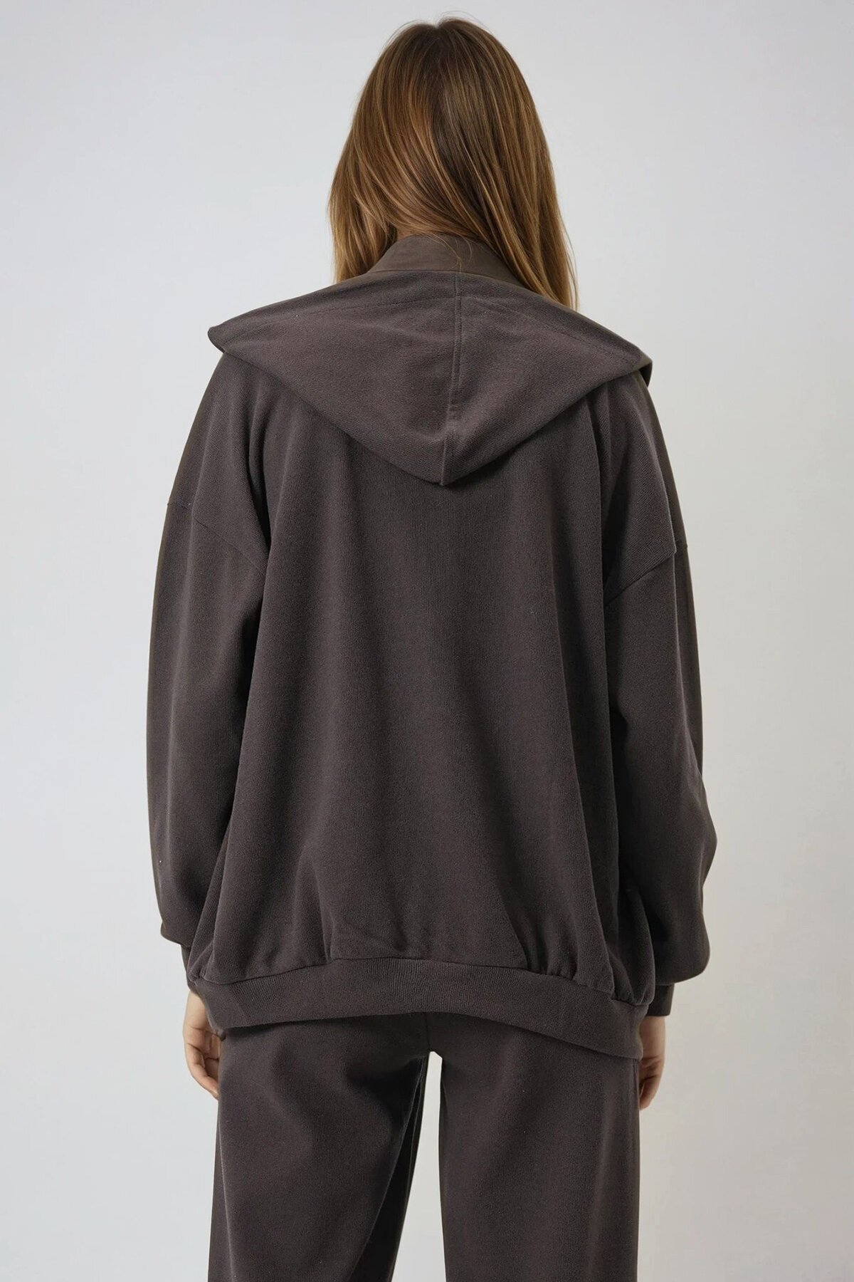 Çift Cepli Fermuar Kapamalı Kapüşonlu Hırka