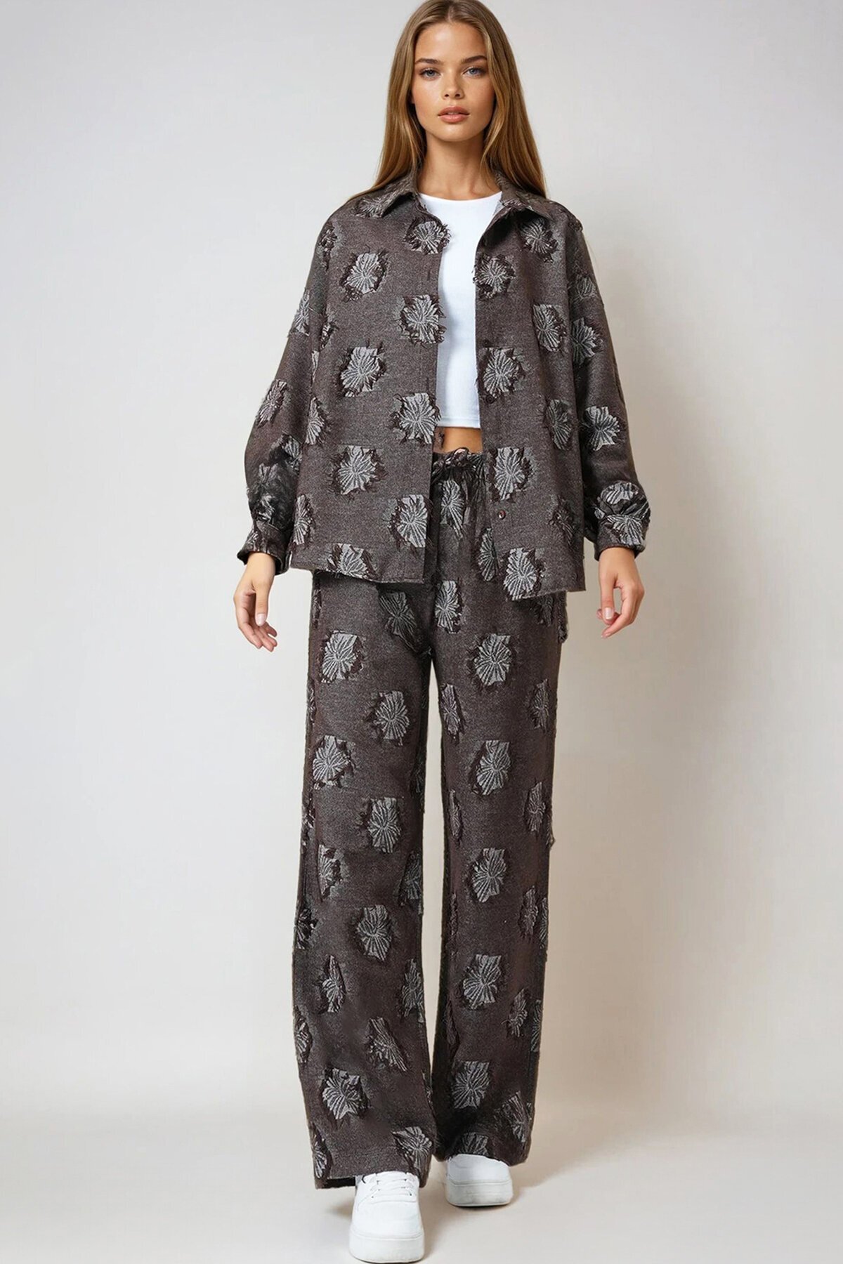 Püsküllü Oversize Gömlek Ve Beli Lastikli Pantolon Dokuma İkili Takım