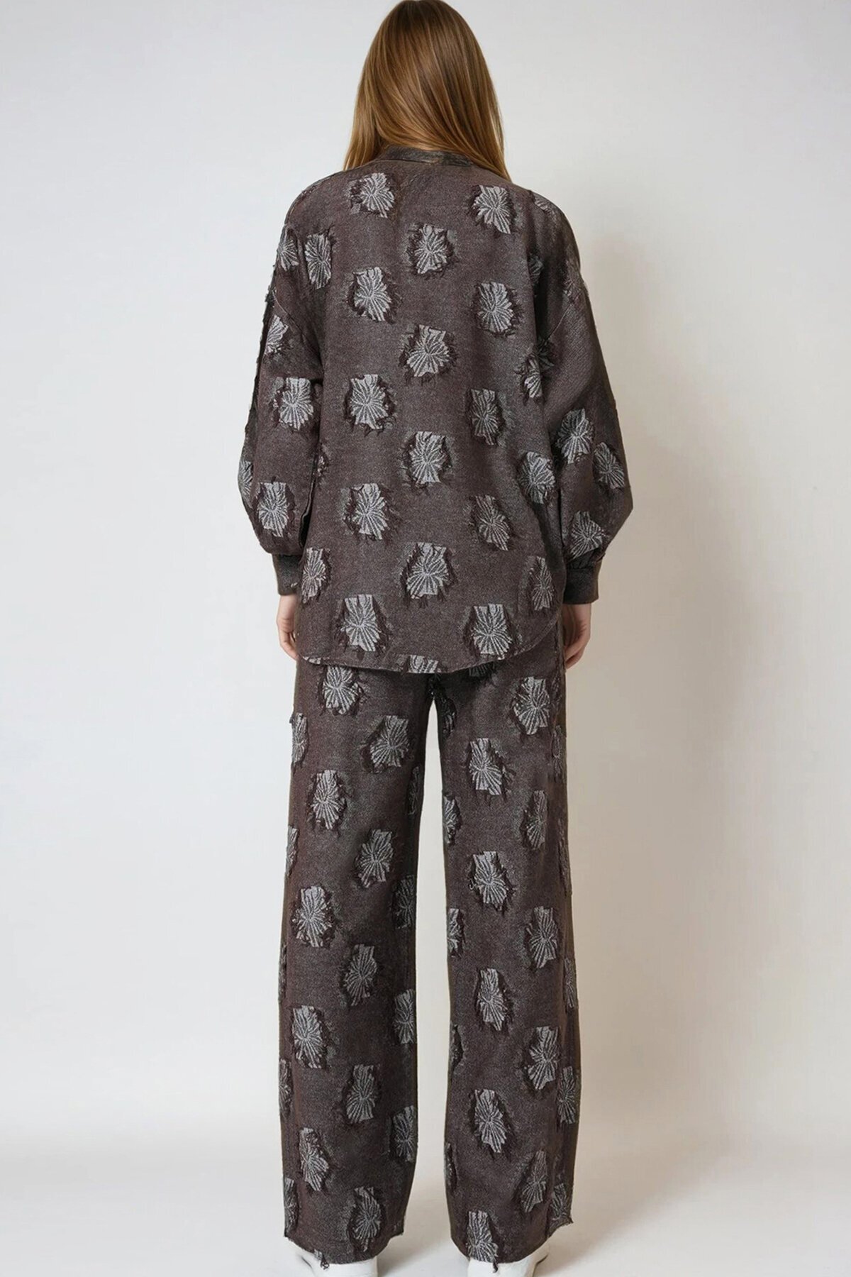 Püsküllü Oversize Gömlek Ve Beli Lastikli Pantolon Dokuma İkili Takım