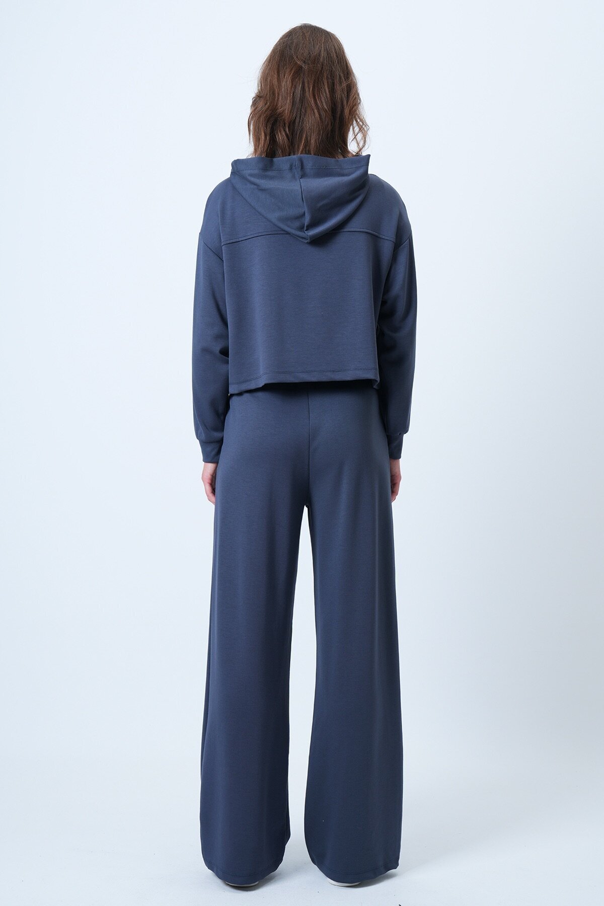 Kapüşonlu Kuş Gözlü Sweat Ve Palazo Pantolon Modal Takım