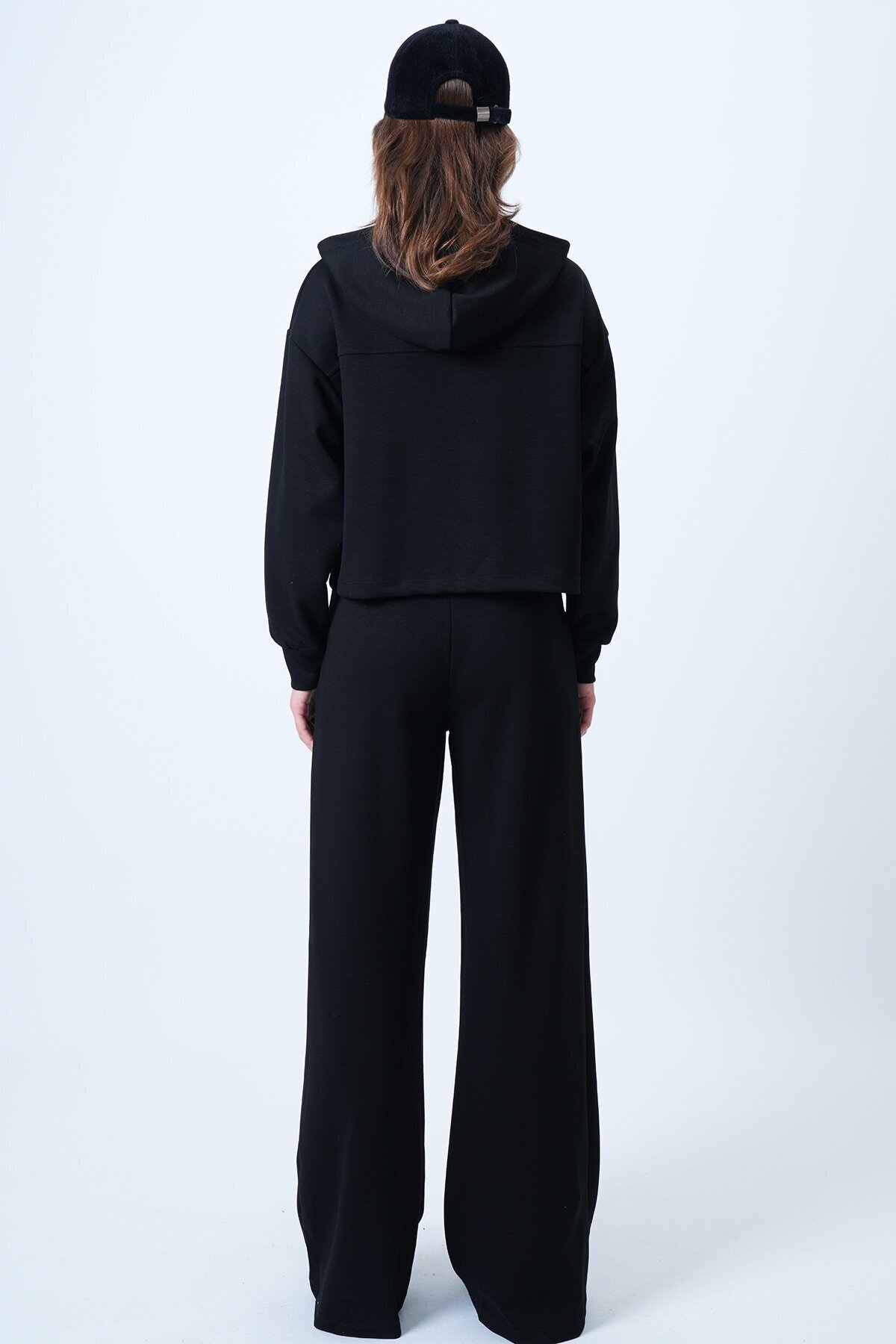 Kapüşonlu Kuş Gözlü Sweat Ve Palazo Pantolon Modal Takım