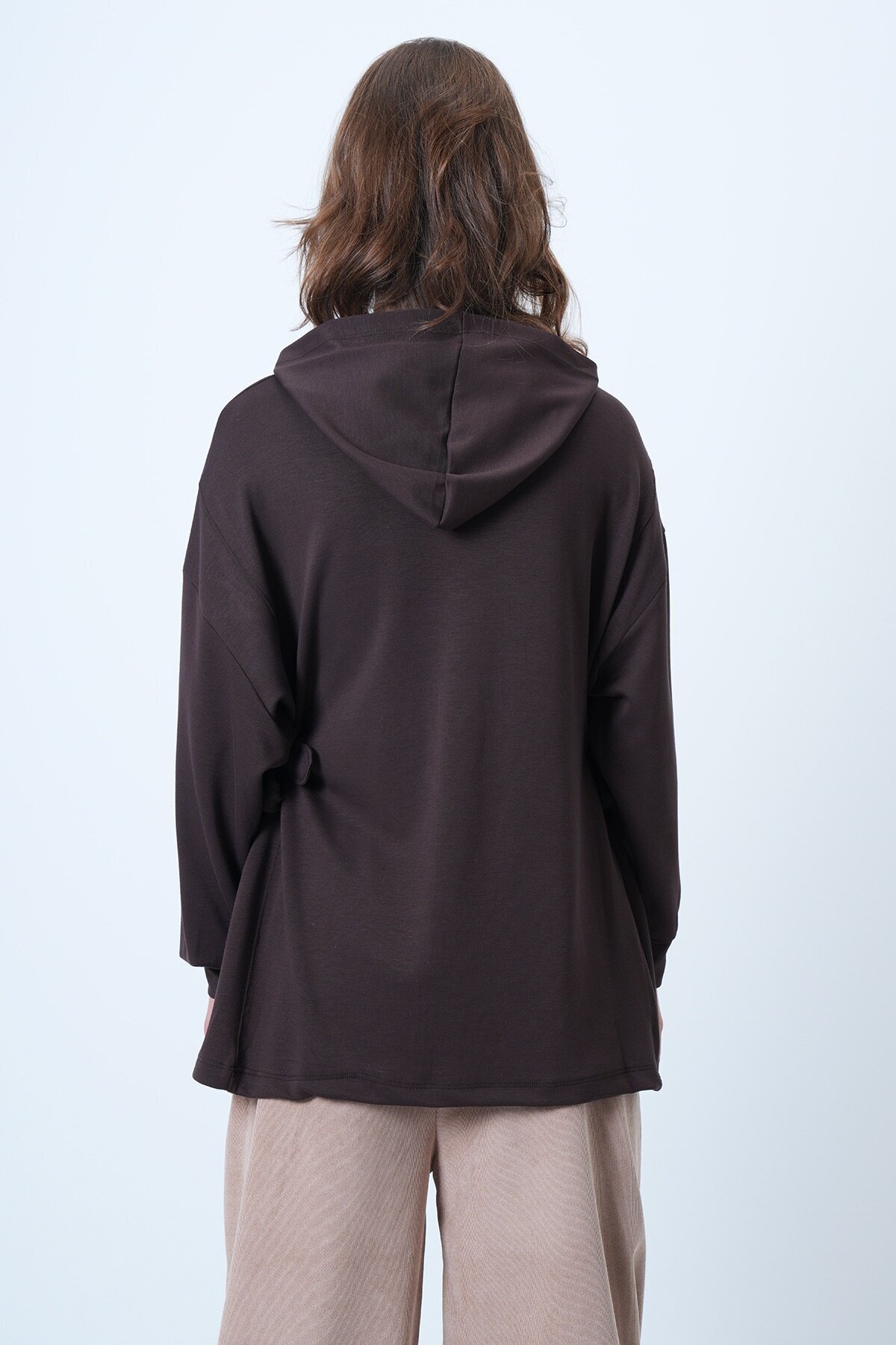 Kapüsonlu Yandan Bağlamalı Modal Oversize Sweatshirt