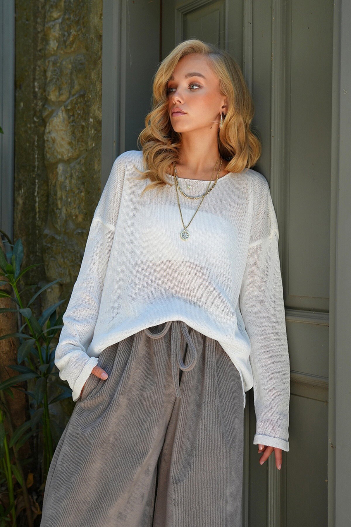 Kayık Yaka İnce Örme Kazak