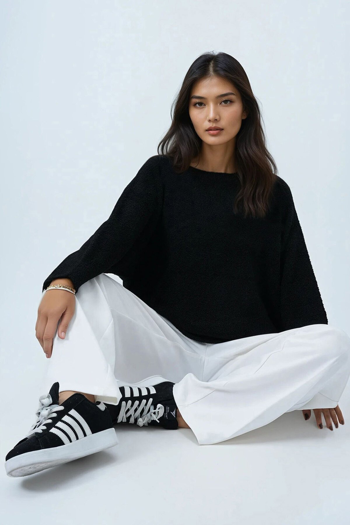 Kayık Yaka Yarasa Kol Buklet Triko Kazak