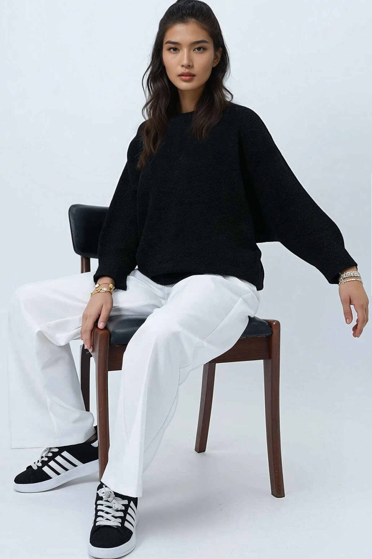 Kayık Yaka Yarasa Kol Buklet Triko Kazak