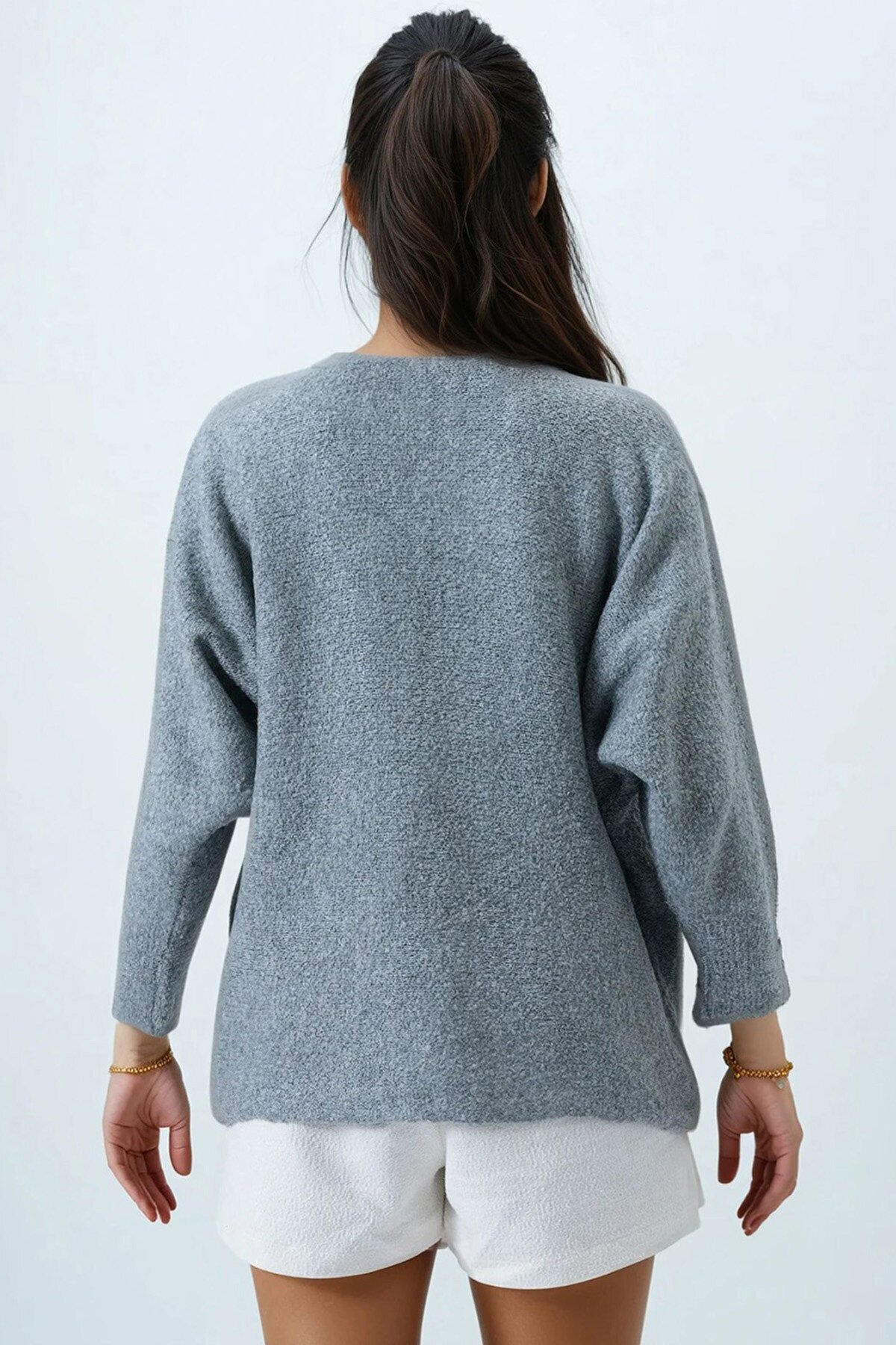 Kayık Yaka Yarasa Kol Buklet Triko Kazak