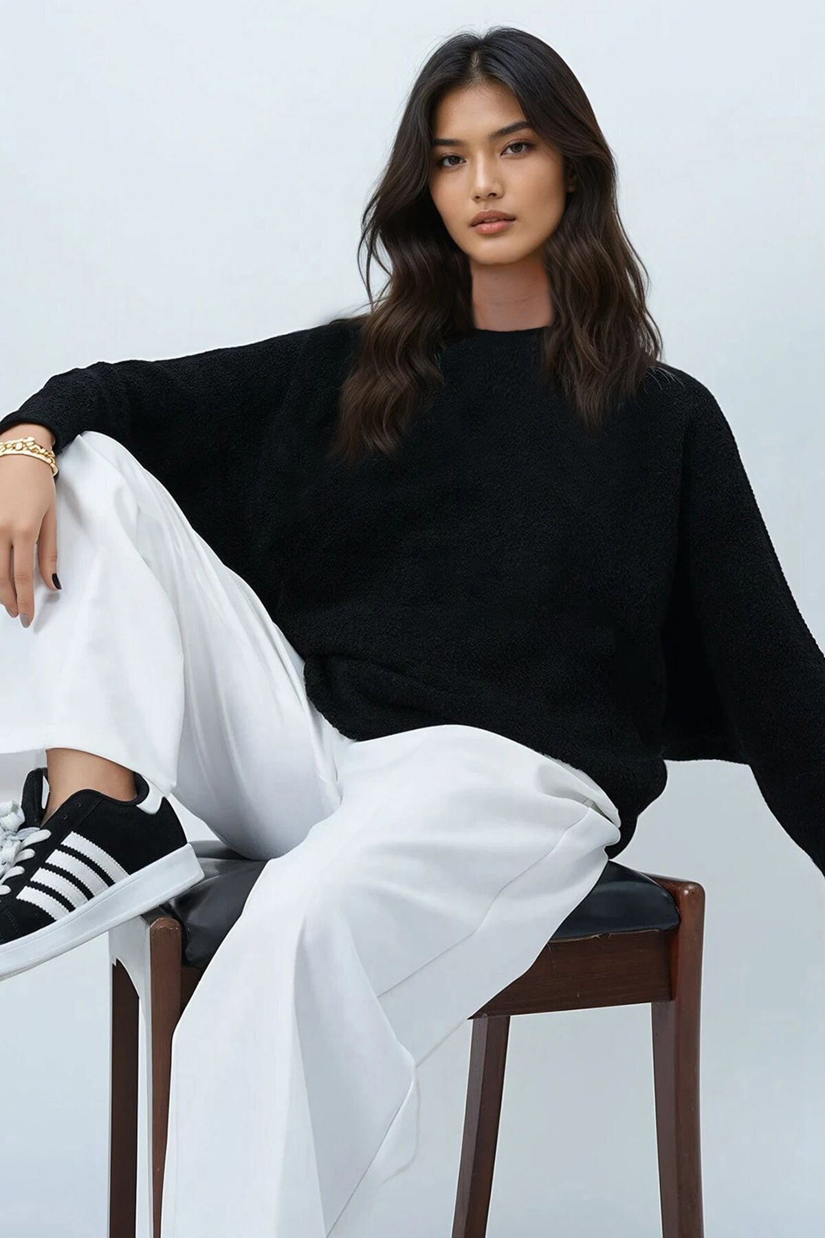 Kayık Yaka Yarasa Kol Buklet Triko Kazak