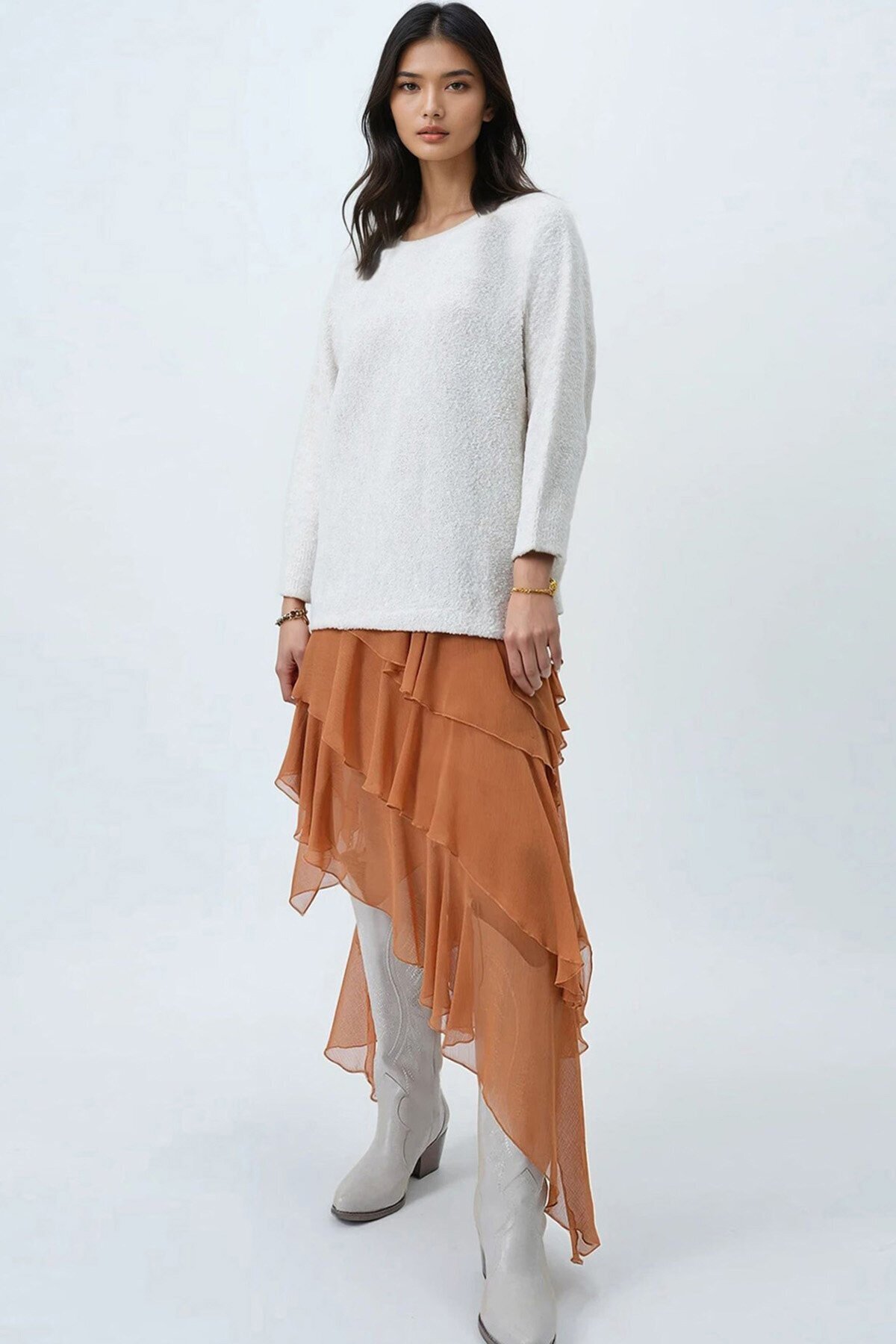 Kayık Yaka Yarasa Kol Buklet Triko Kazak