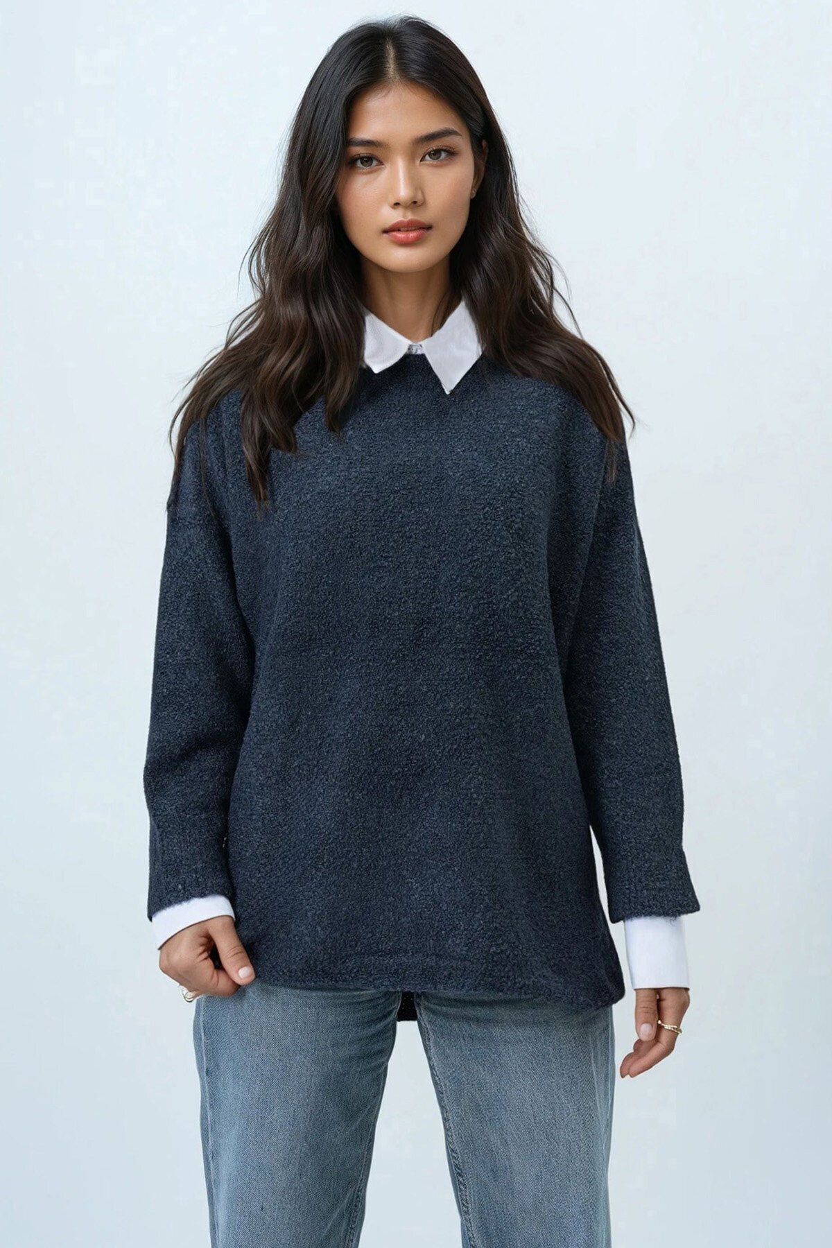 Kayık Yaka Yarasa Kol Buklet Triko Kazak