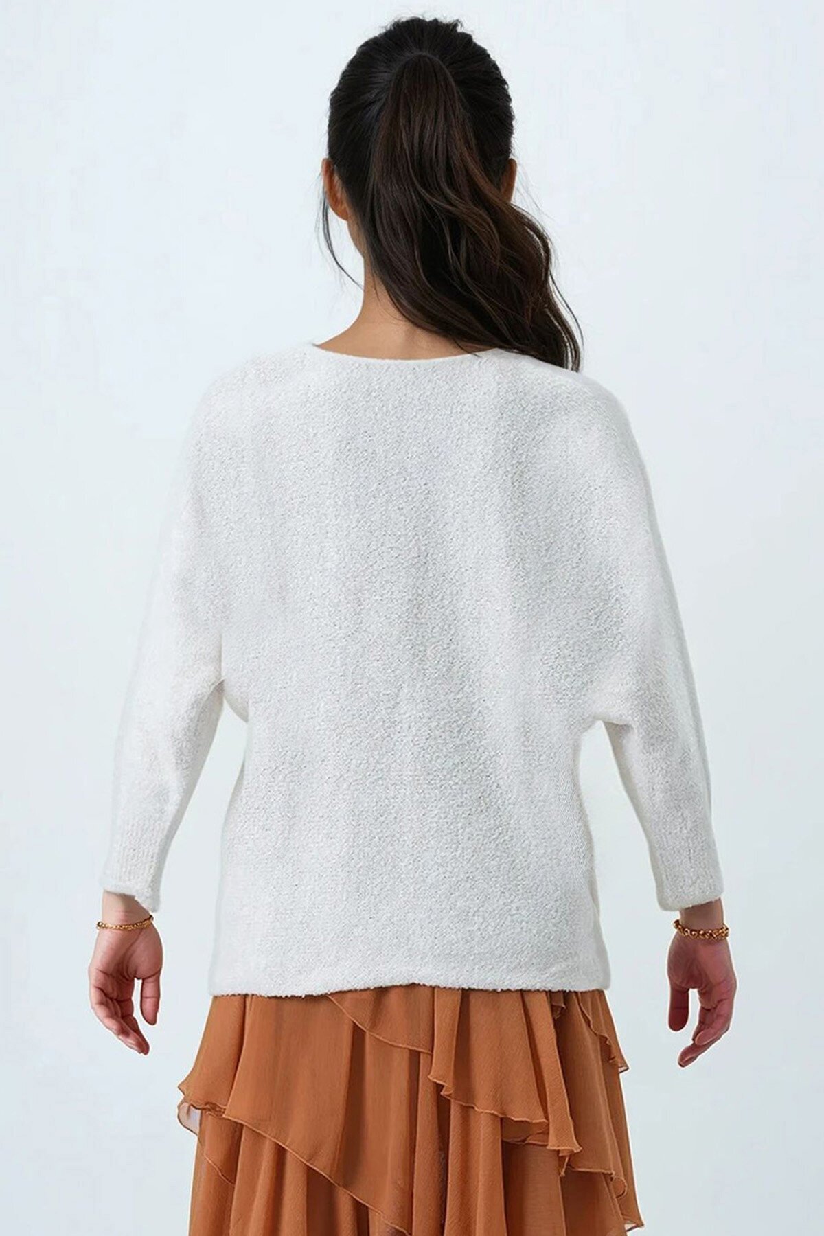 Kayık Yaka Yarasa Kol Buklet Triko Kazak